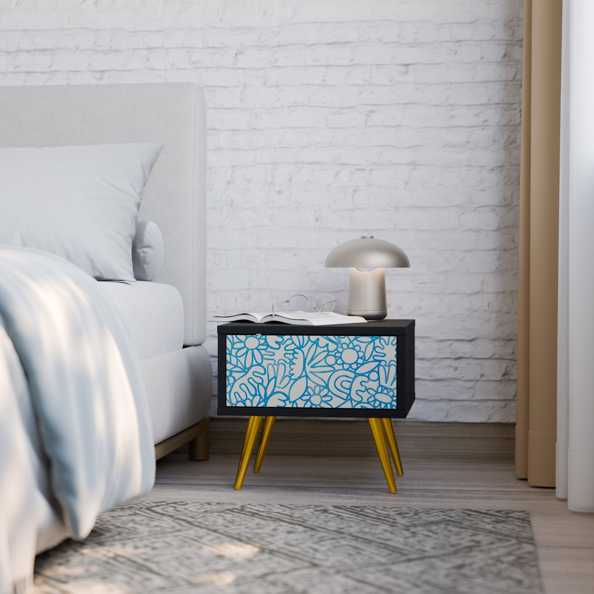 Table de chevet BLOOMY MORNING en finition noire
