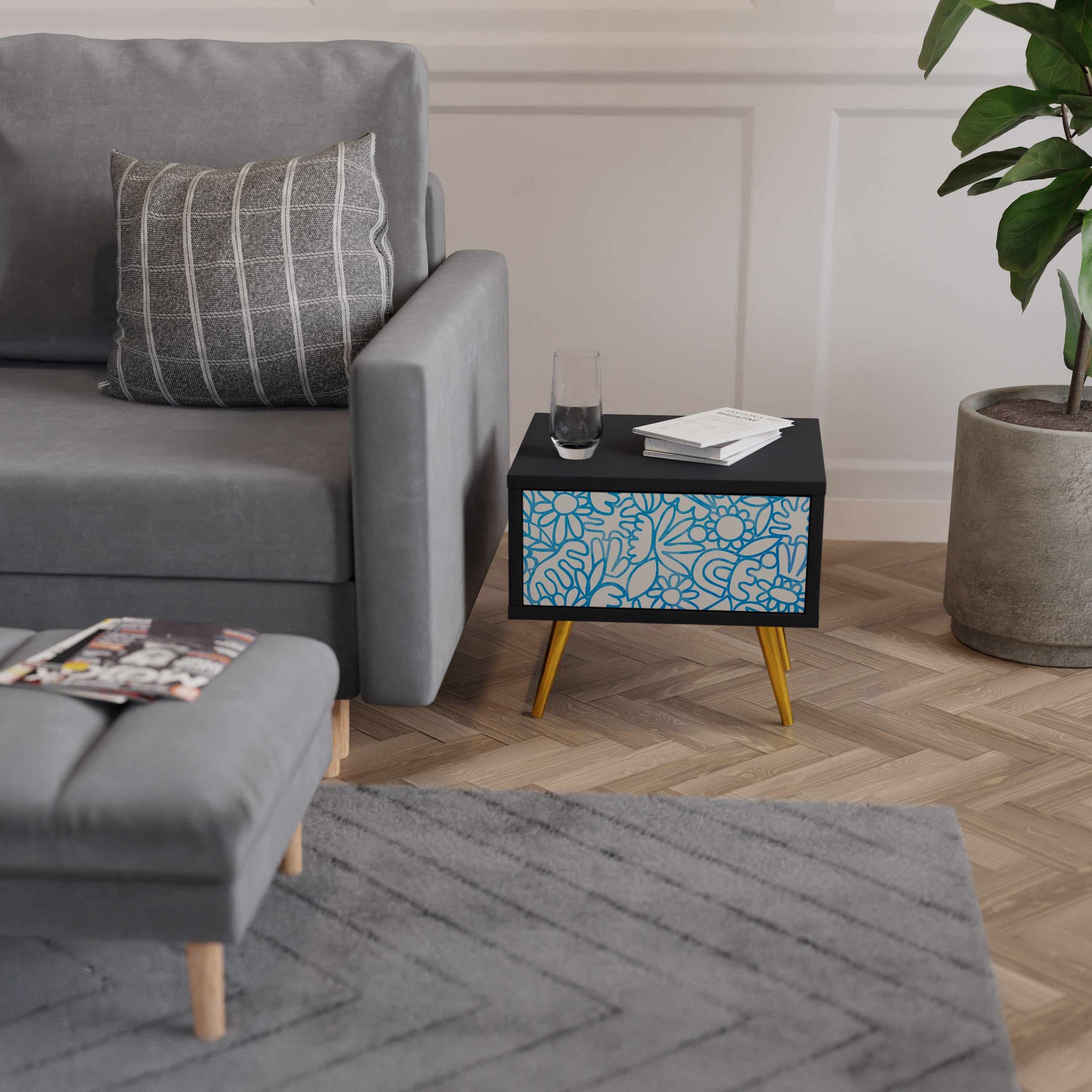 Table de chevet BLOOMY MORNING en finition noire