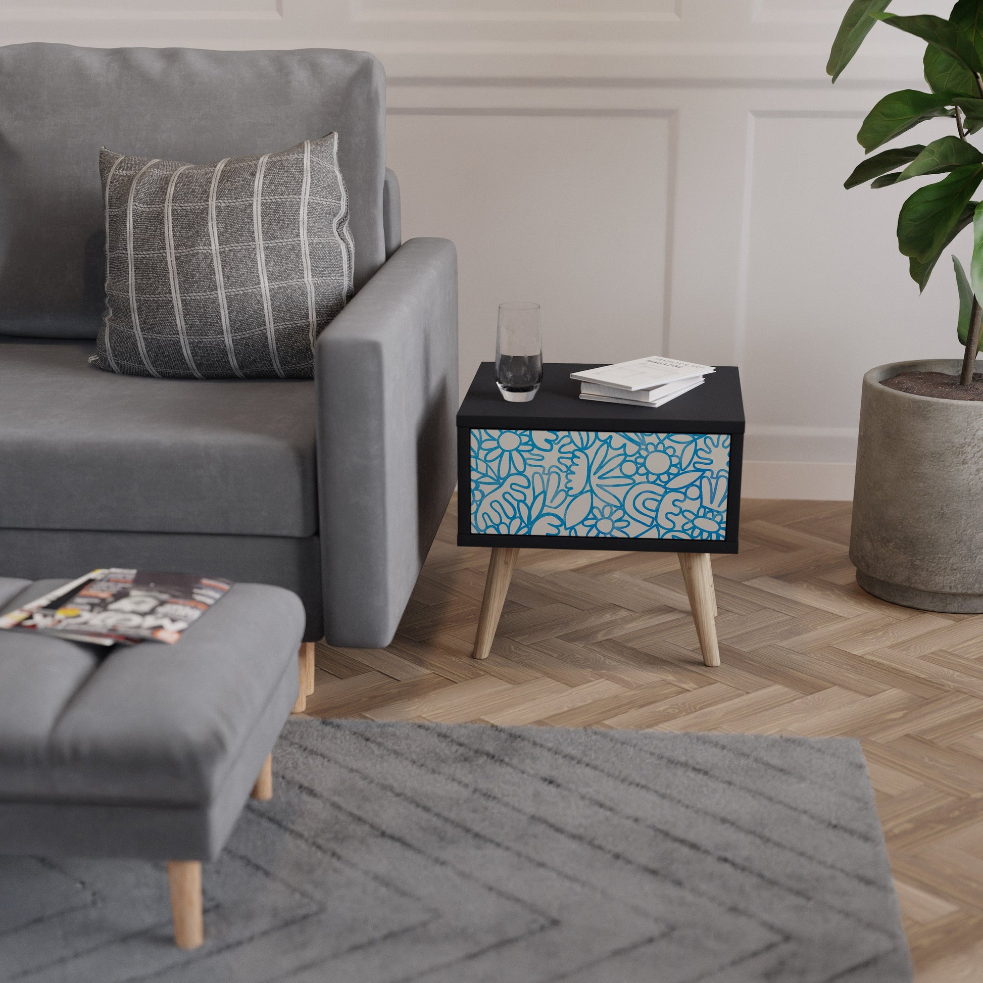 Table de chevet BLOOMY MORNING en finition noire