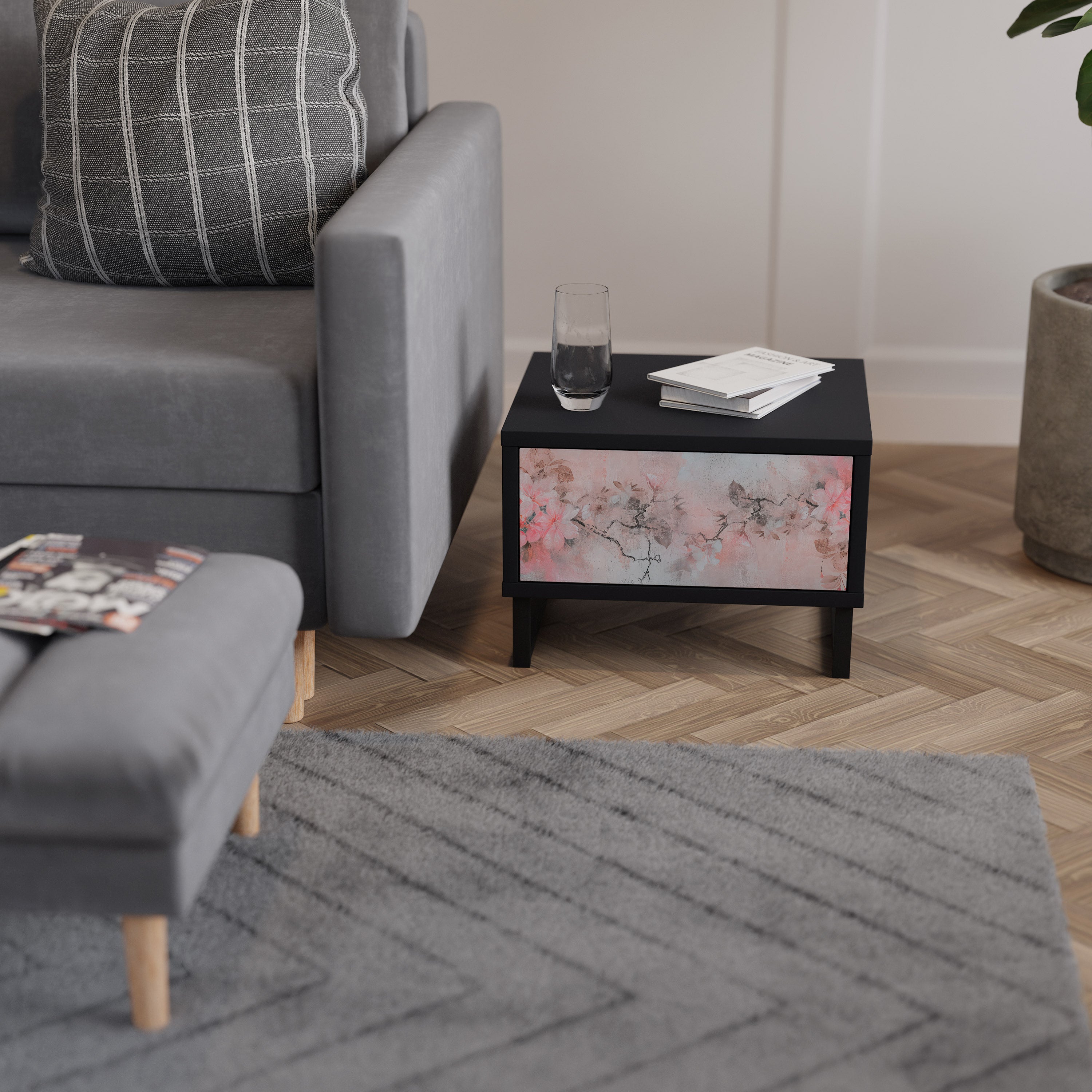 Table de chevet CHERRY BLOSSOM en finition noire