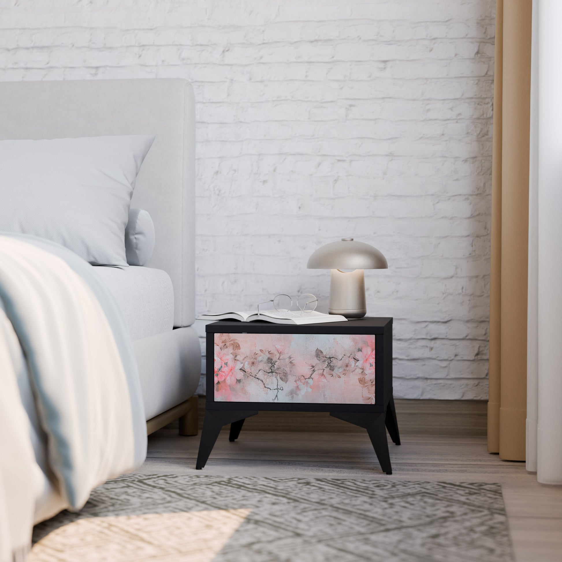 Table de chevet CHERRY BLOSSOM en finition noire