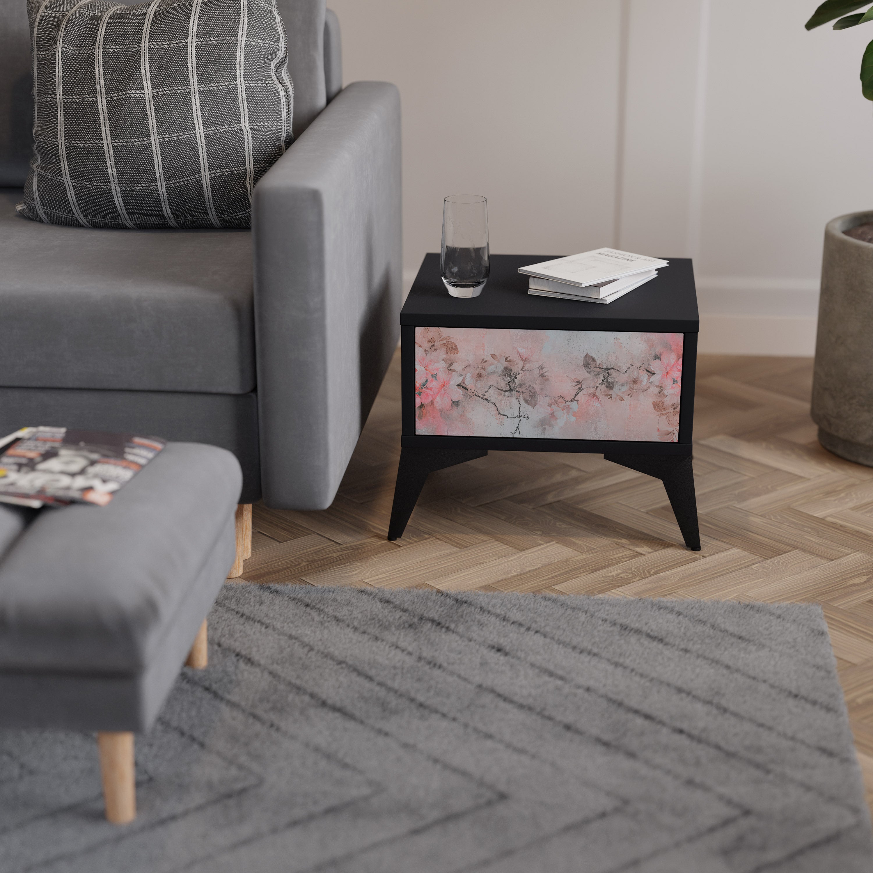 Table de chevet CHERRY BLOSSOM en finition noire