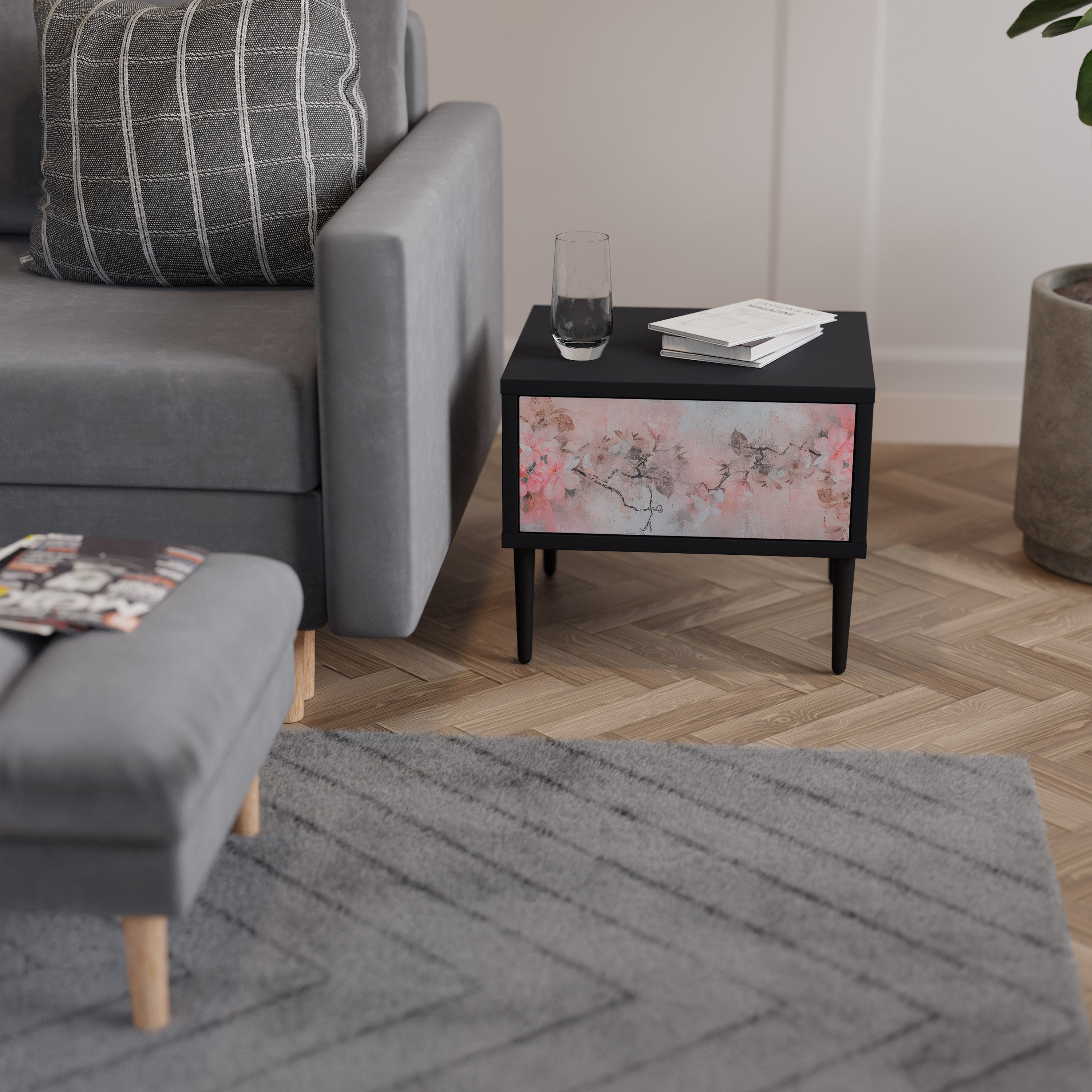 Table de chevet CHERRY BLOSSOM en finition noire