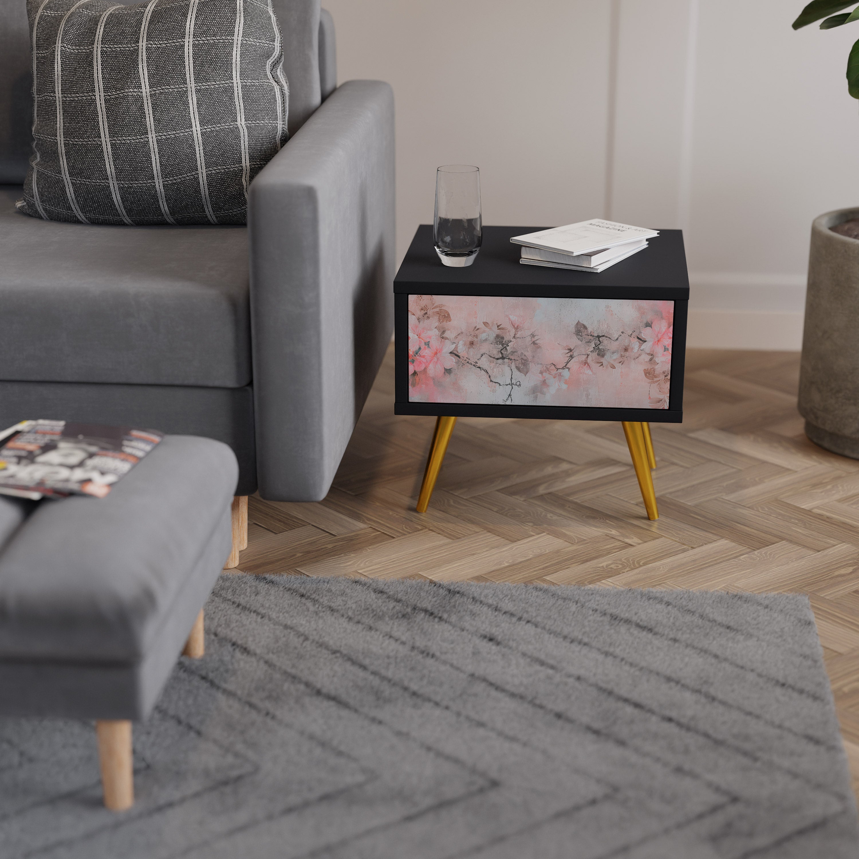 Table de chevet CHERRY BLOSSOM en finition noire