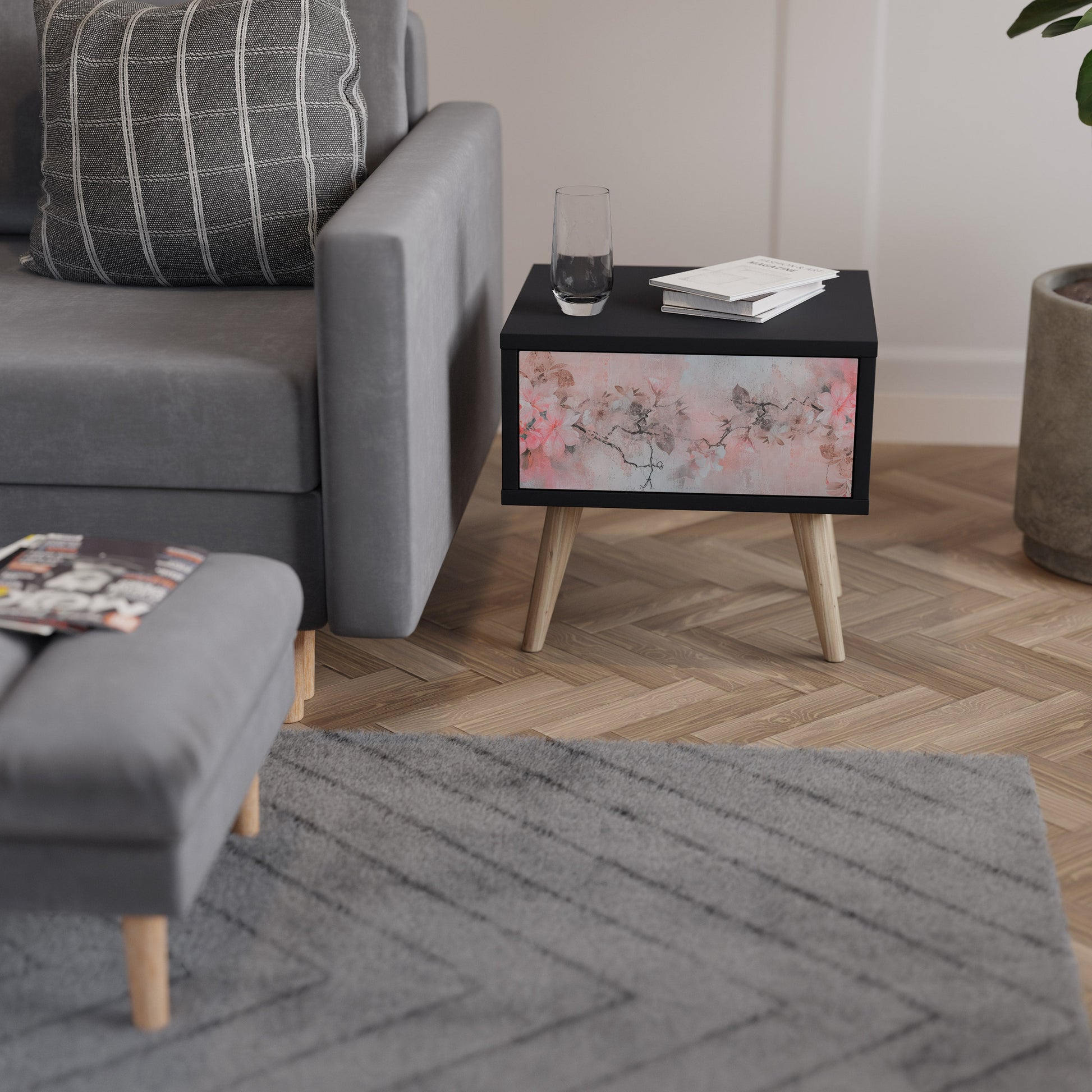 Table de chevet CHERRY BLOSSOM en finition noire