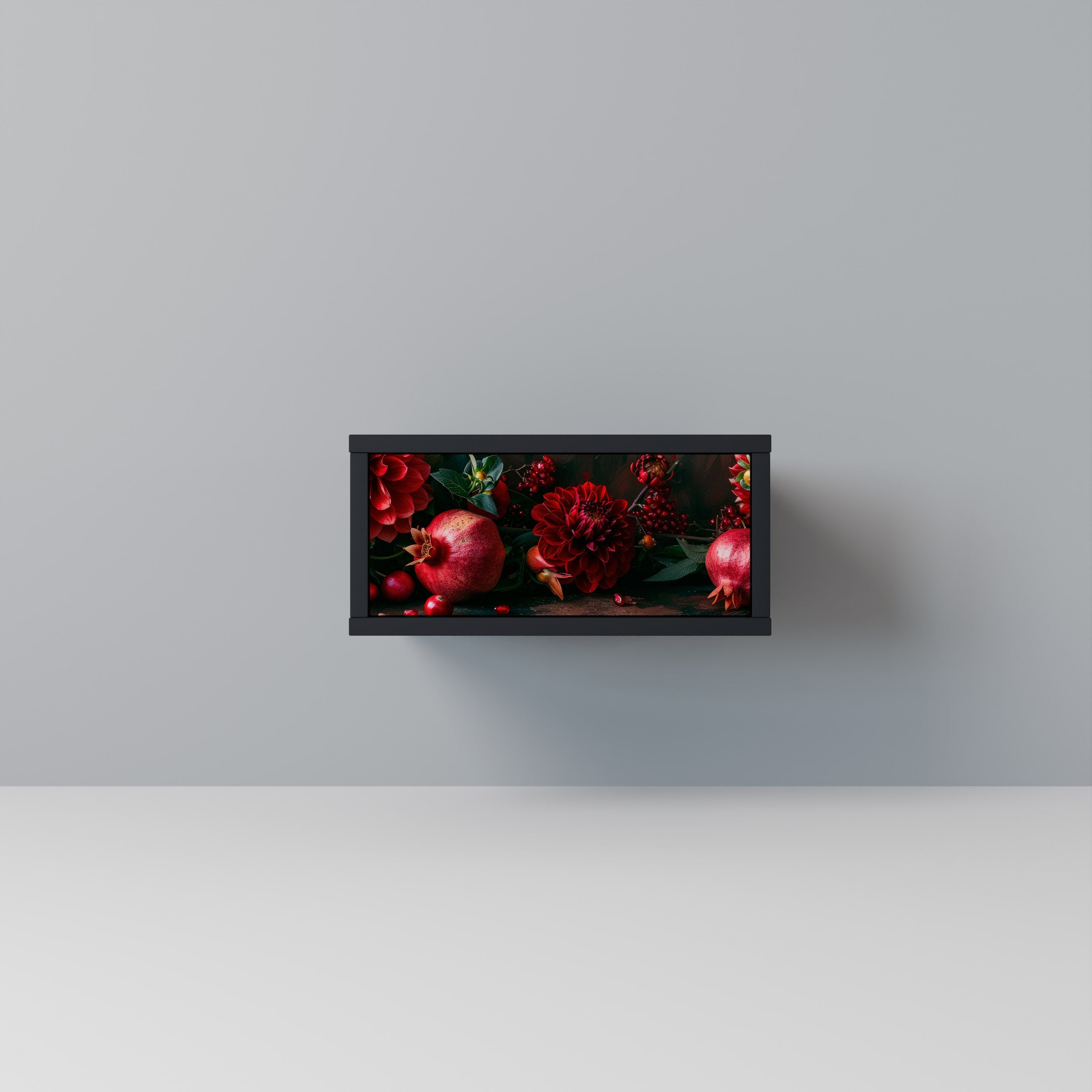 Table de chevet DAHLIAS ET GRENADES en finition noire