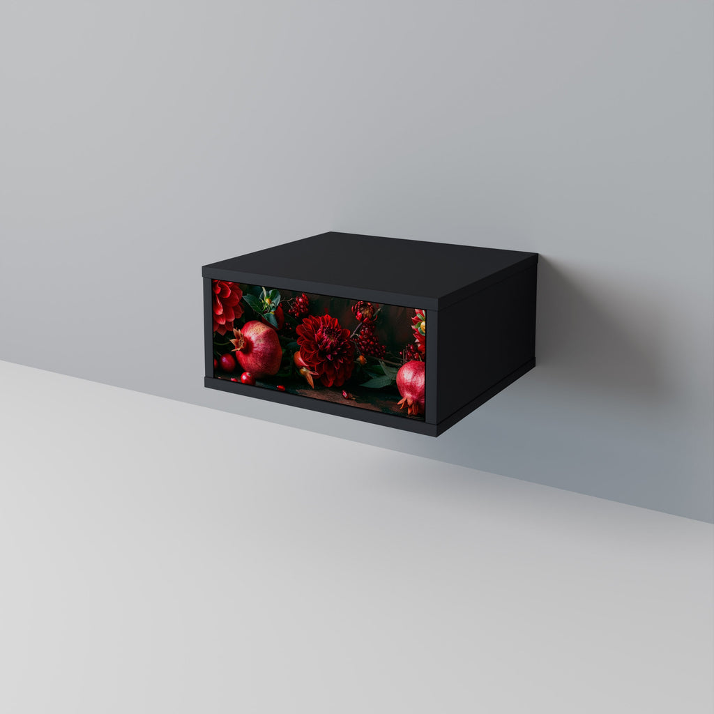 Table de chevet DAHLIAS ET GRENADES en finition noire