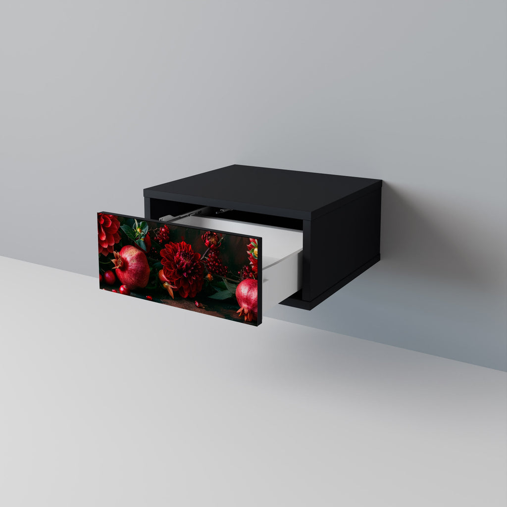 Table de chevet DAHLIAS ET GRENADES en finition noire