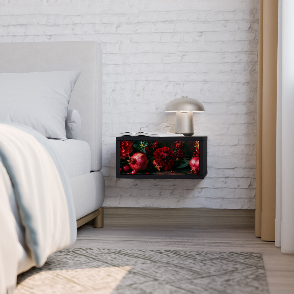 Table de chevet DAHLIAS ET GRENADES en finition noire