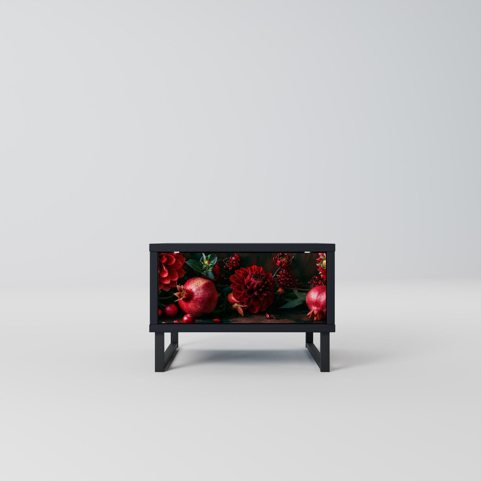 Table de chevet DAHLIAS ET GRENADES en finition noire