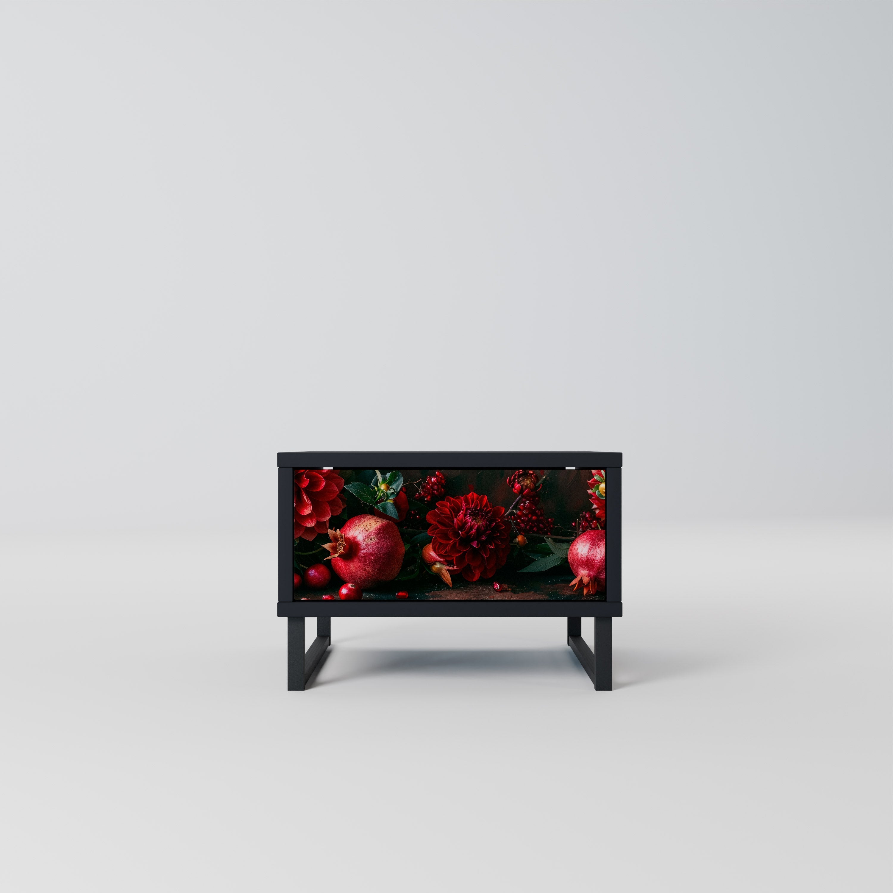 Table de chevet DAHLIAS ET GRENADES en finition noire