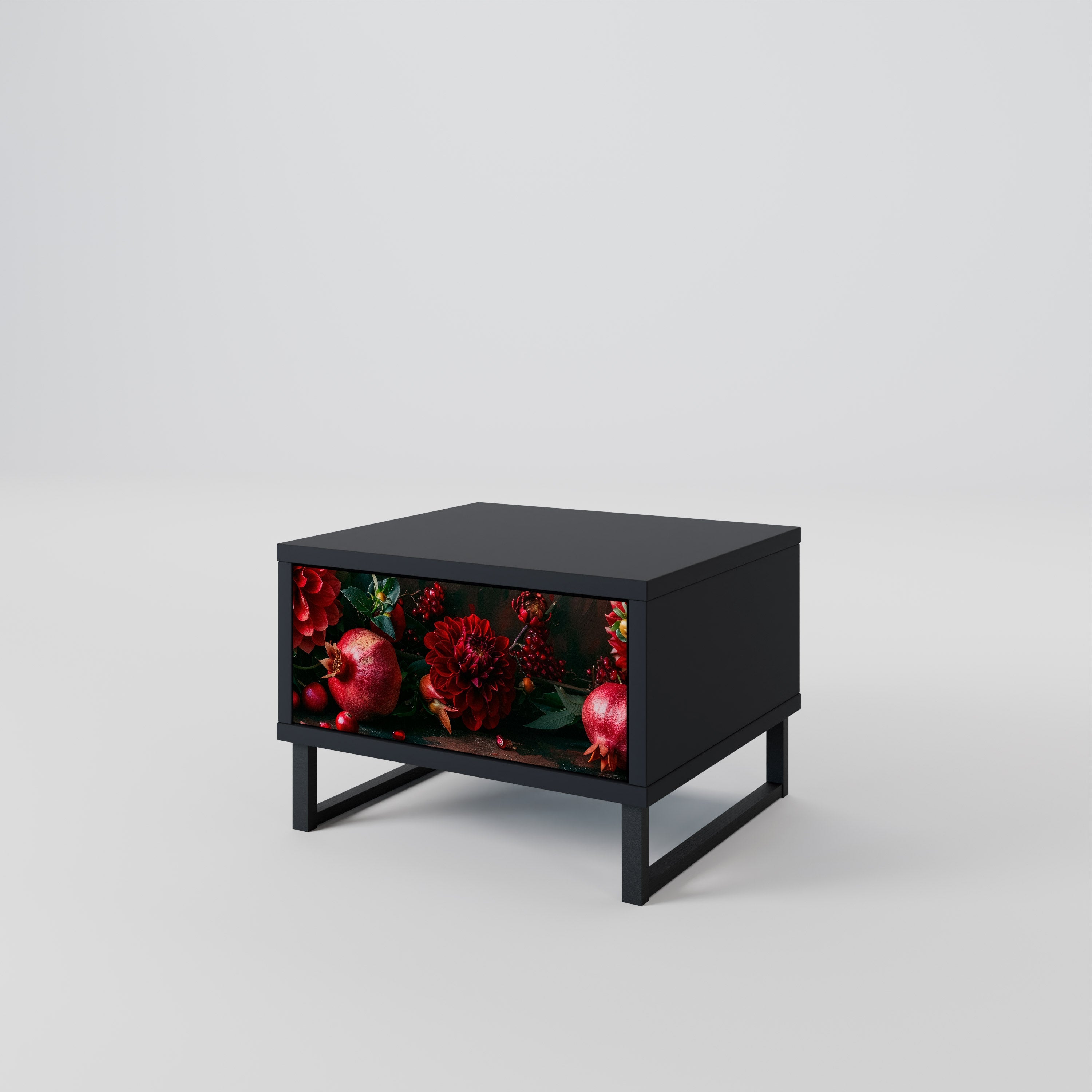 Table de chevet DAHLIAS ET GRENADES en finition noire