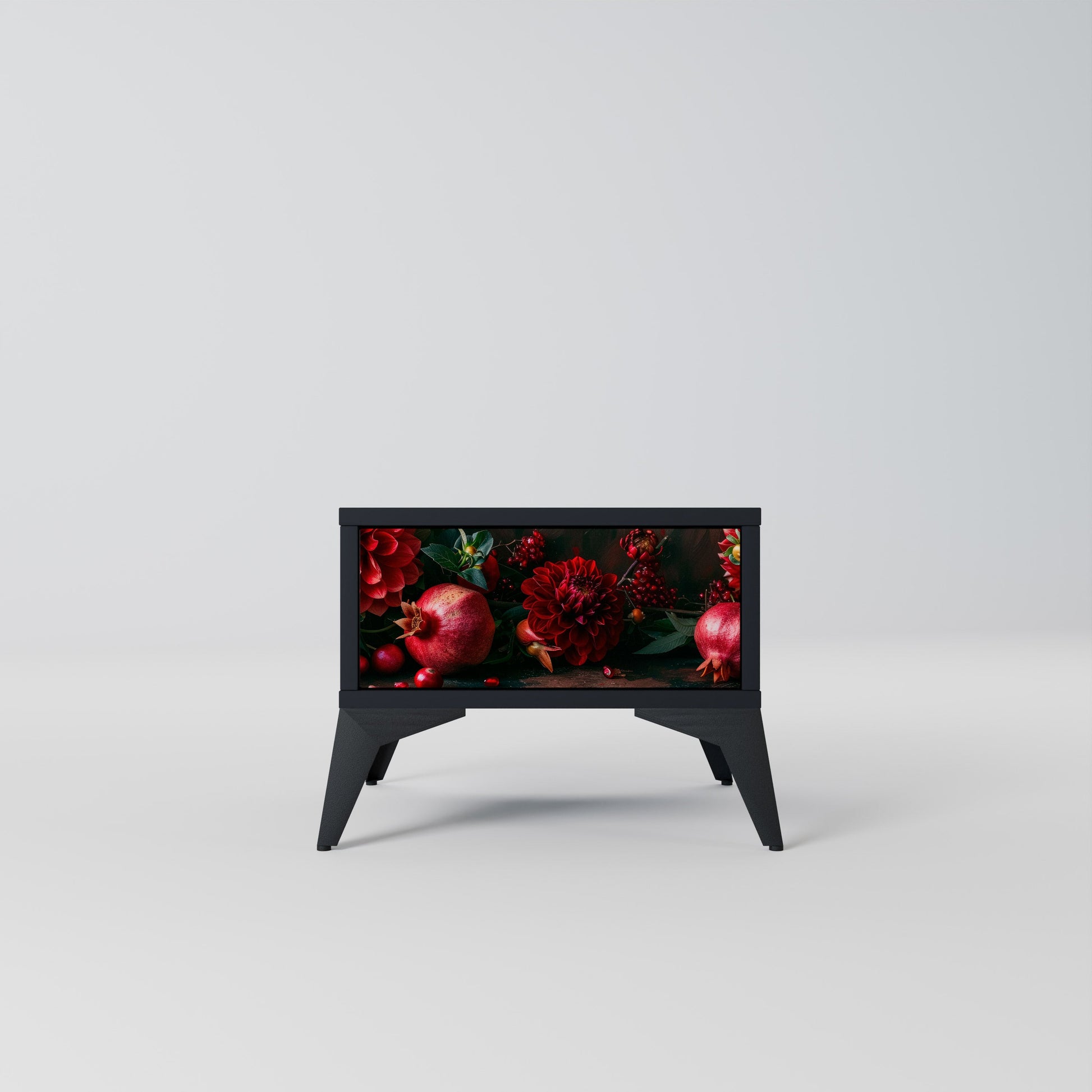 Table de chevet DAHLIAS ET GRENADES en finition noire