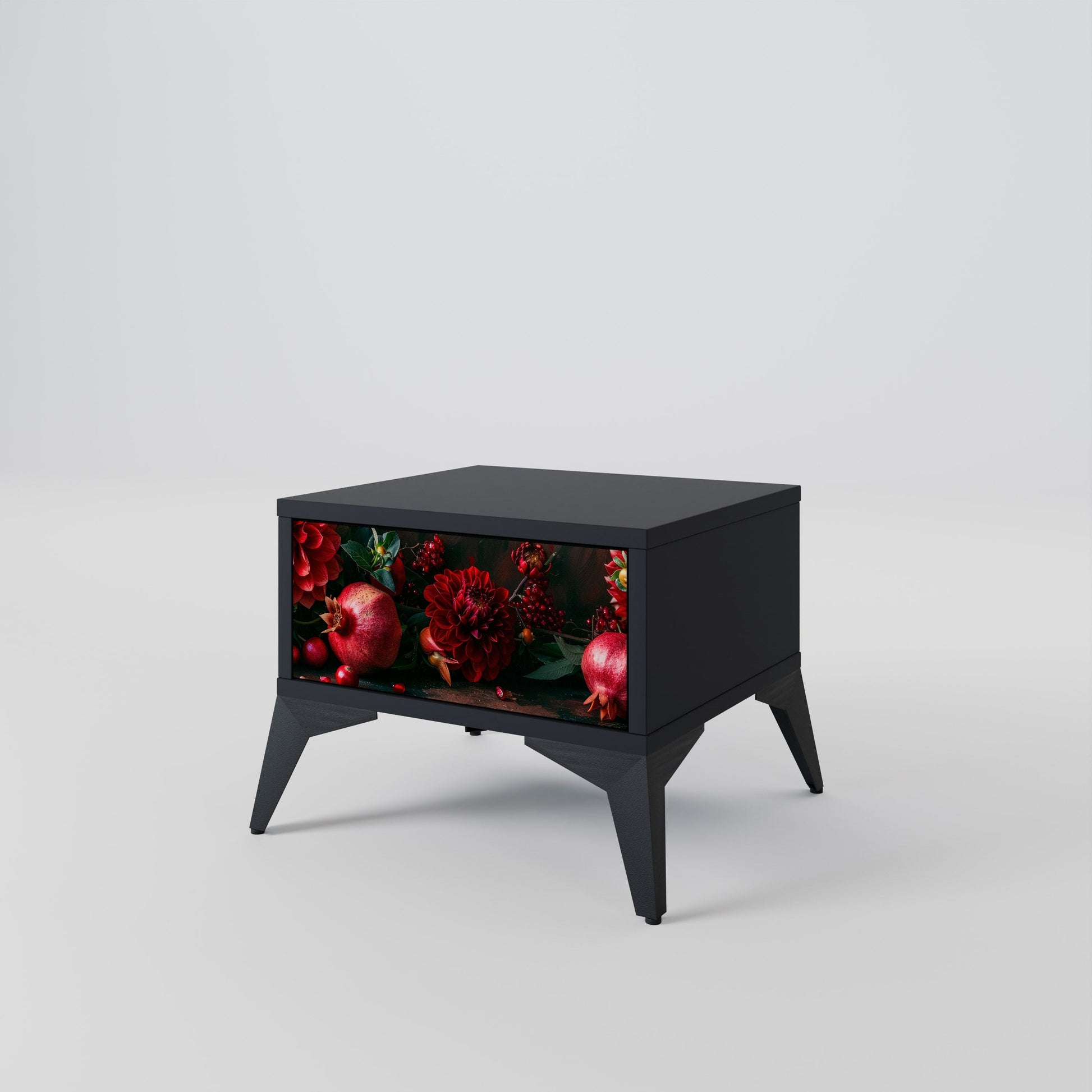 Table de chevet DAHLIAS ET GRENADES en finition noire