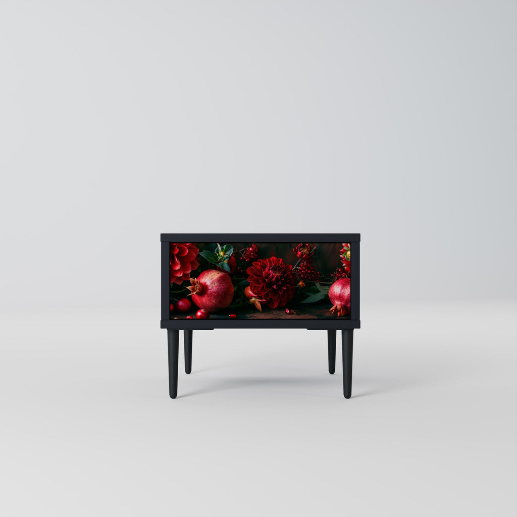 Table de chevet DAHLIAS ET GRENADES en finition noire