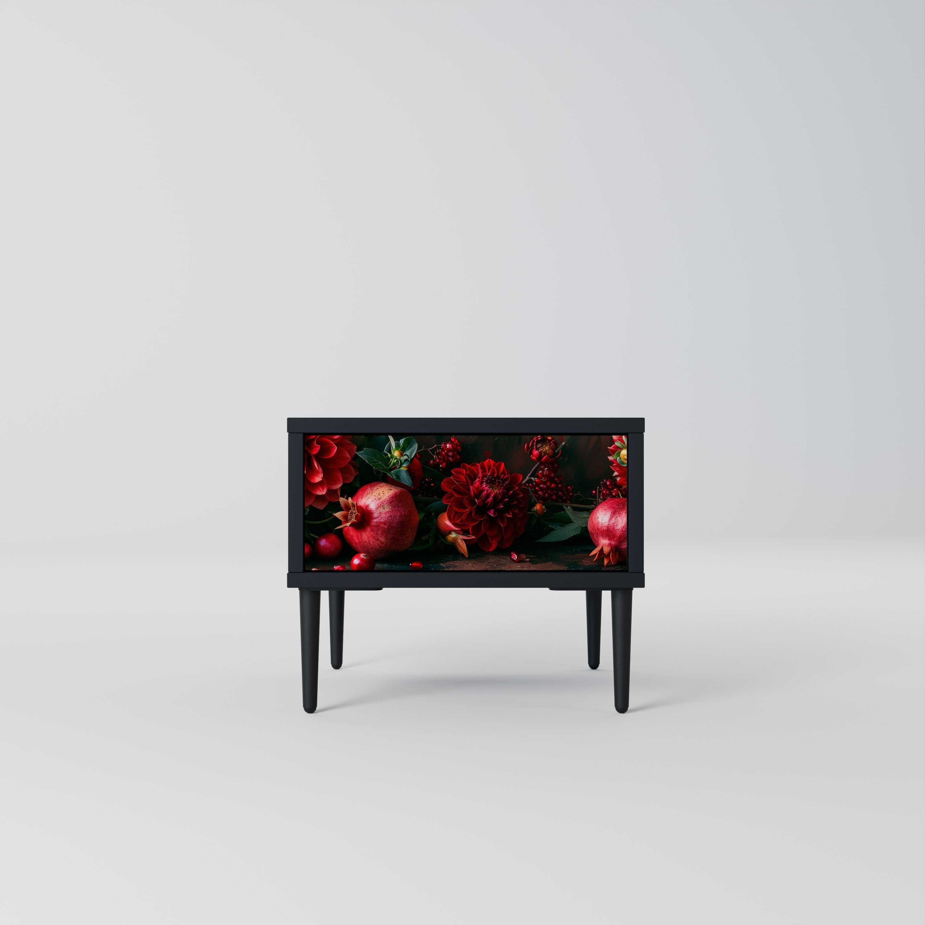 Table de chevet DAHLIAS ET GRENADES en finition noire