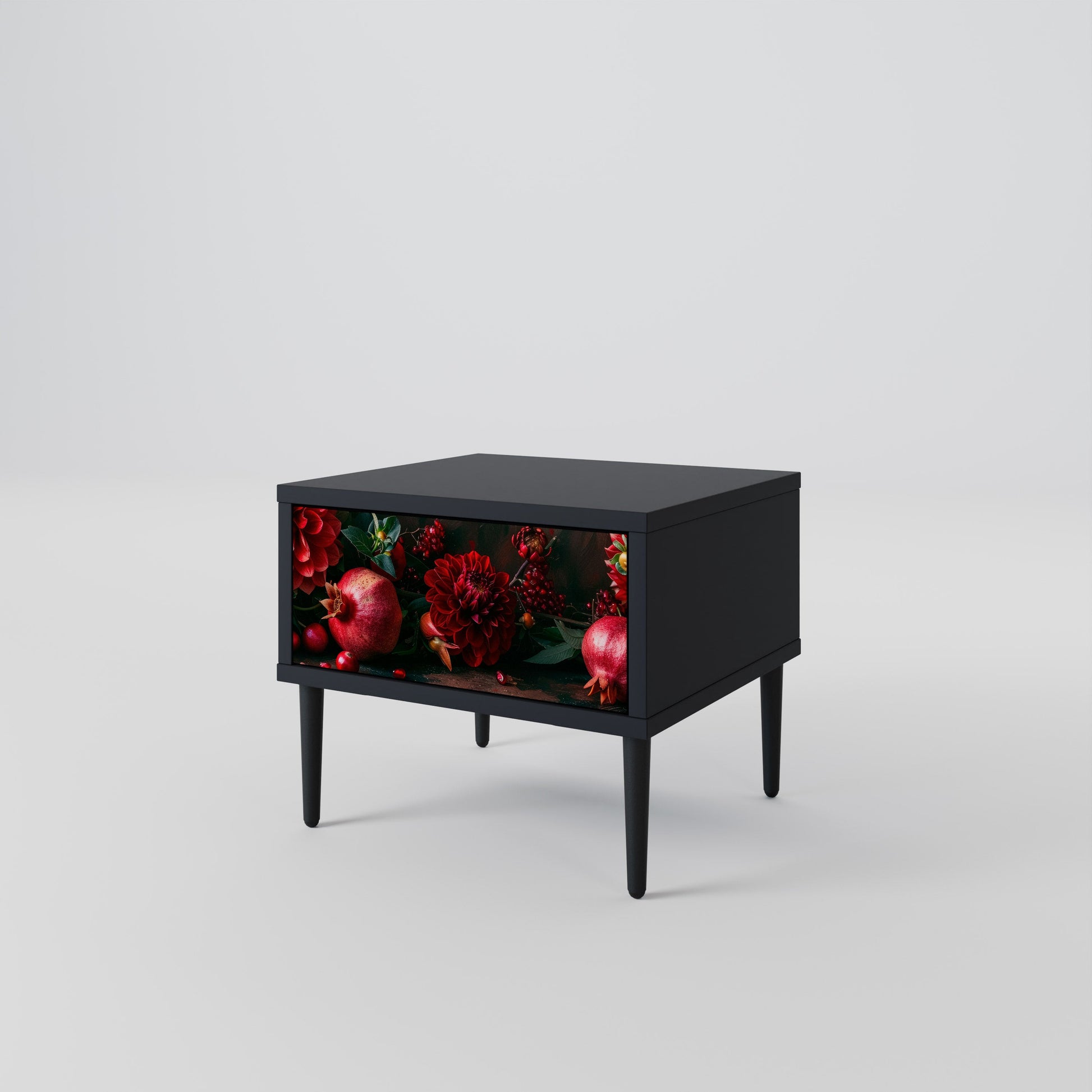 Table de chevet DAHLIAS ET GRENADES en finition noire