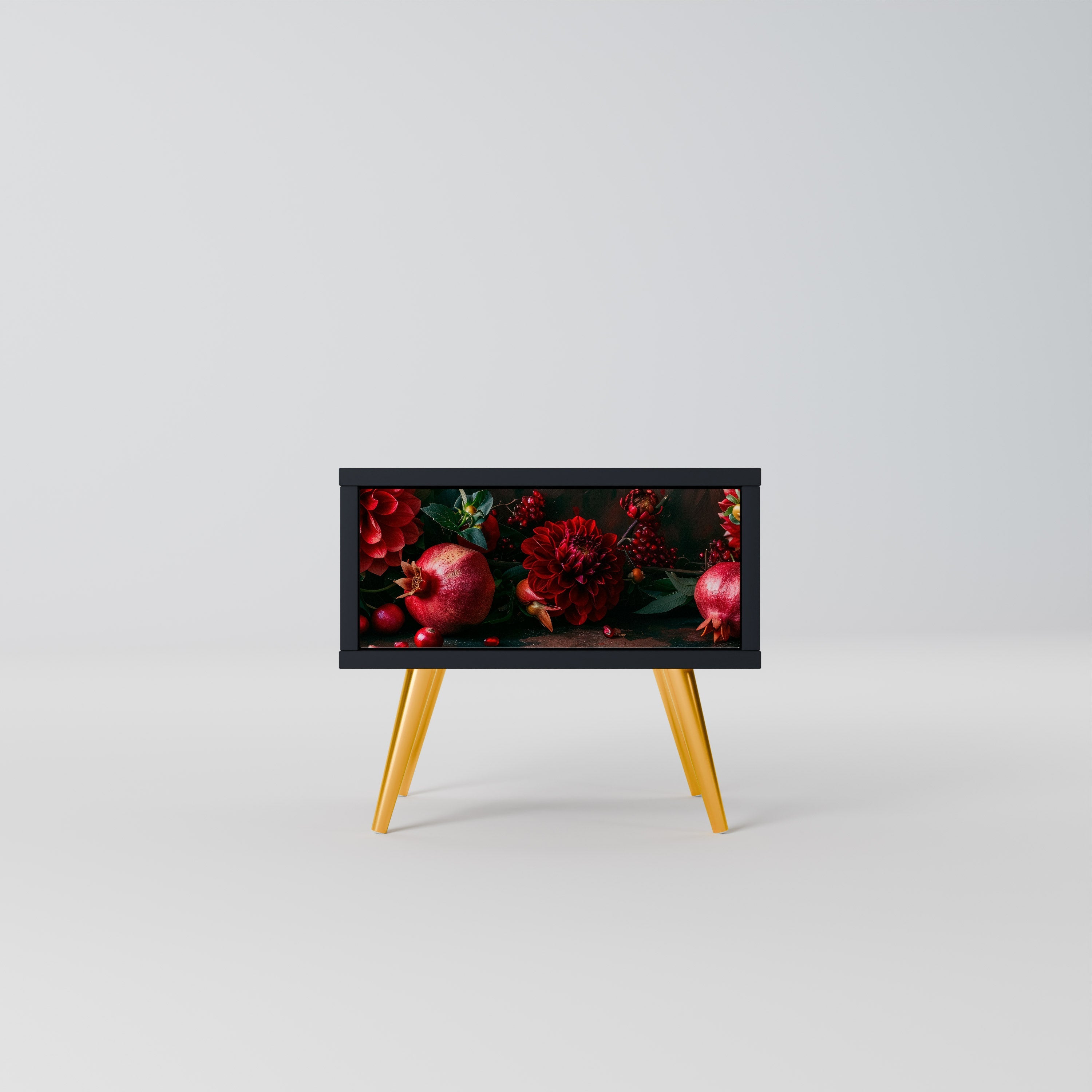 Table de chevet DAHLIAS ET GRENADES en finition noire