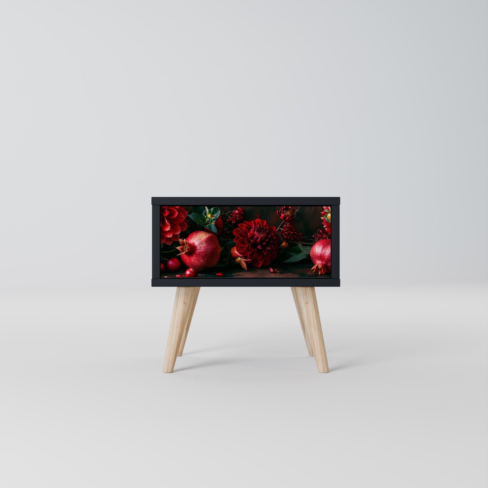 Table de chevet DAHLIAS ET GRENADES en finition noire