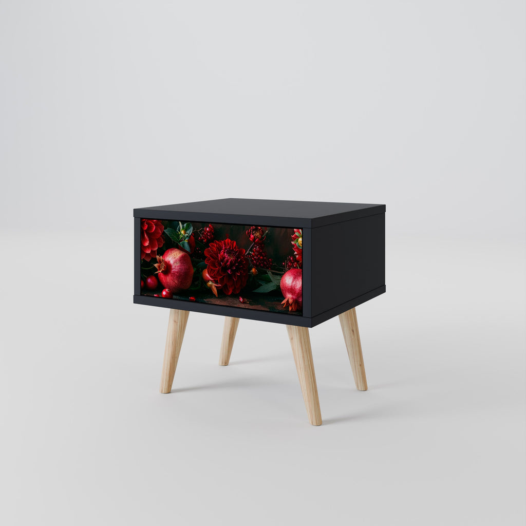 Table de chevet DAHLIAS ET GRENADES en finition noire