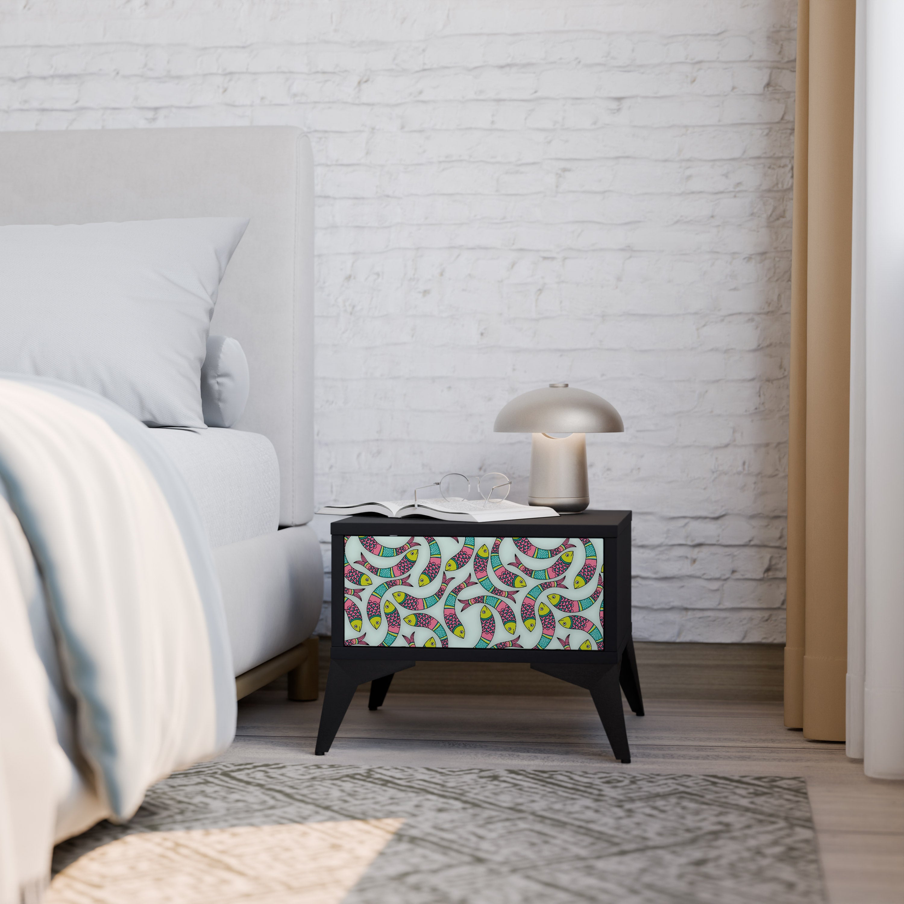 Table de chevet INDIAN FISH en finition noire