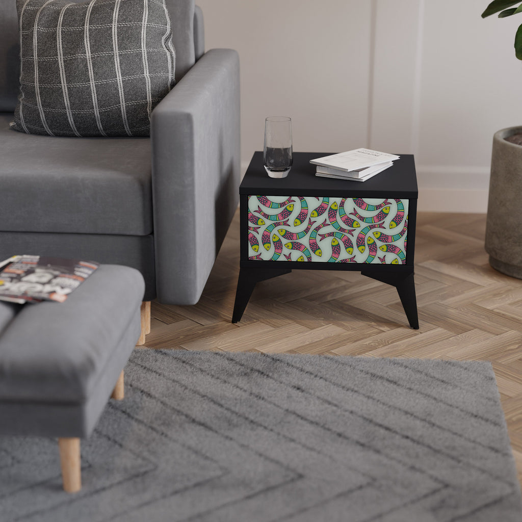 Table de chevet INDIAN FISH en finition noire
