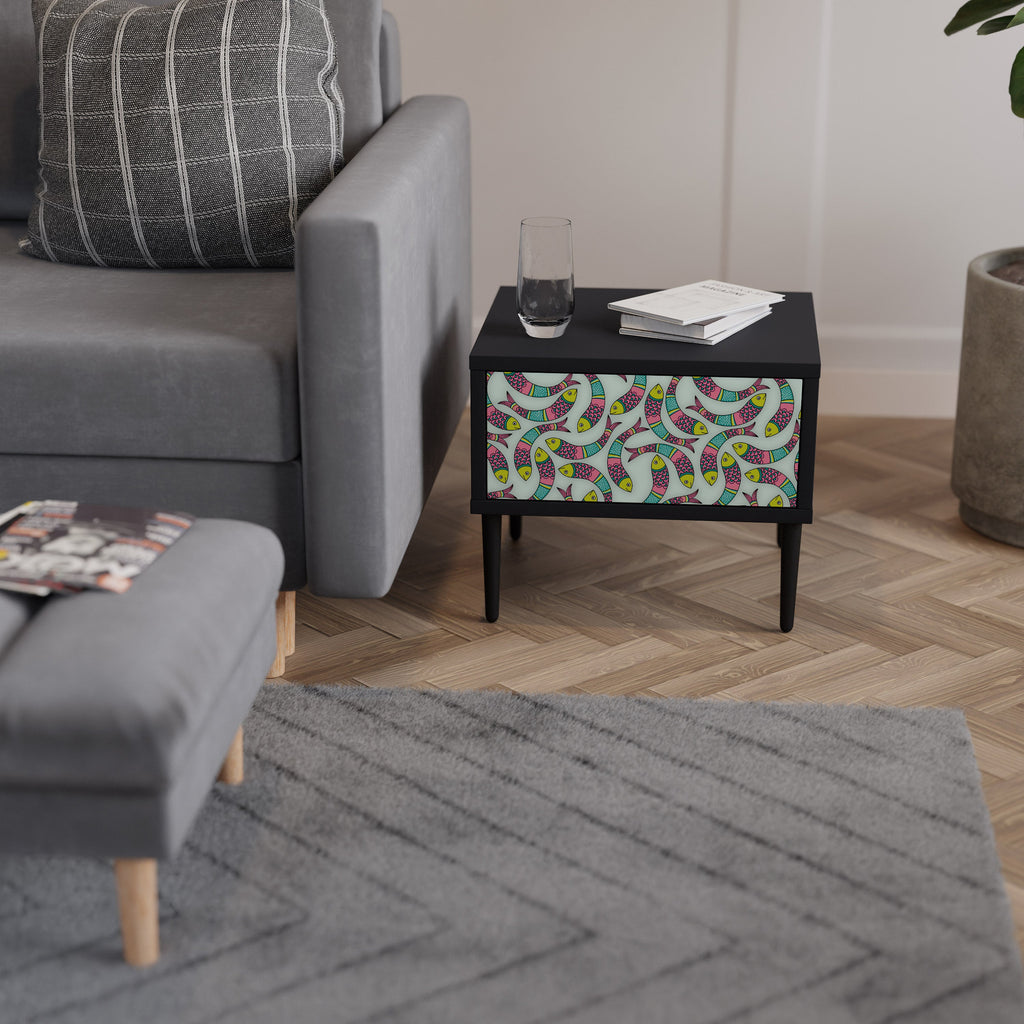 Table de chevet INDIAN FISH en finition noire
