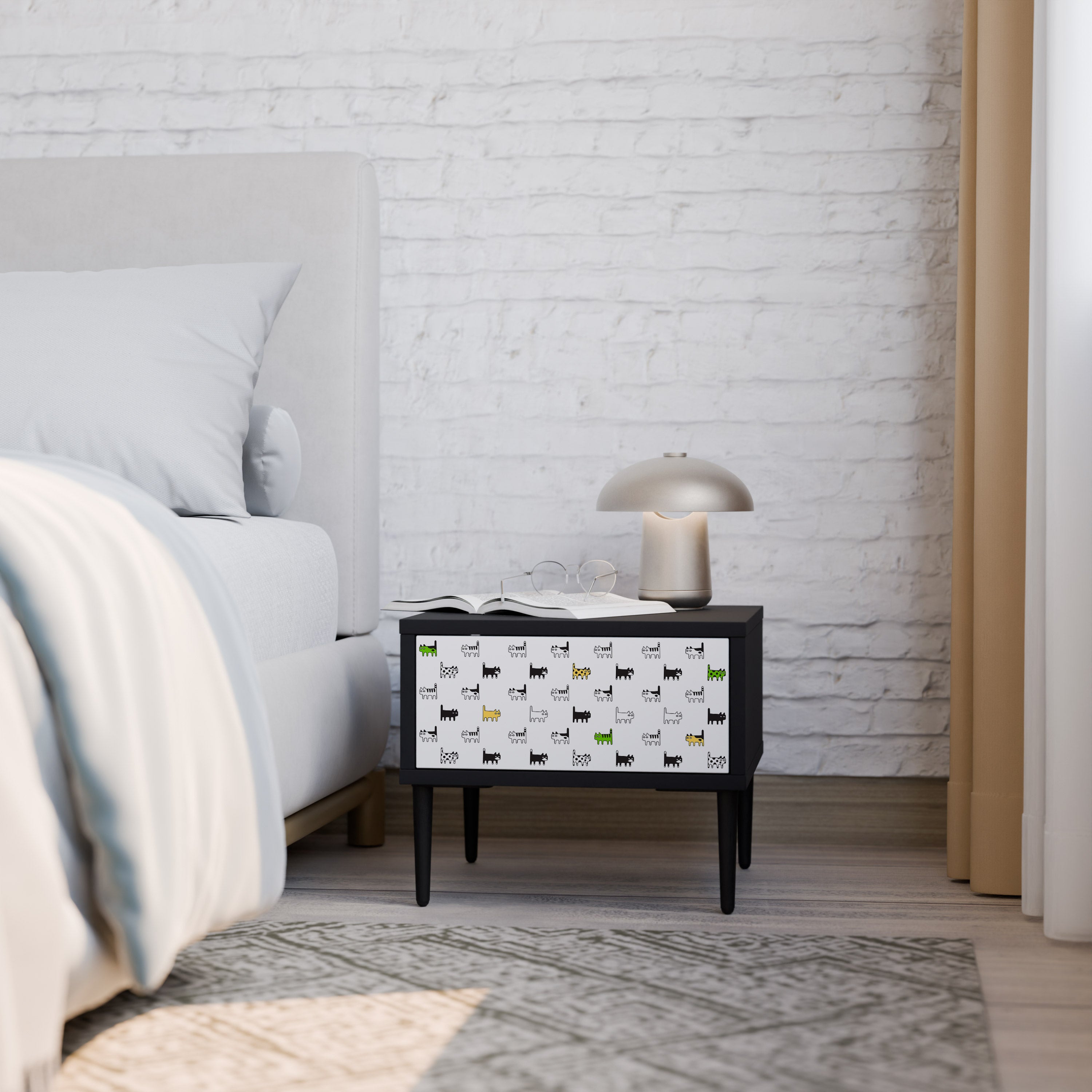 Table de chevet CATS COMPILATION en finition noire