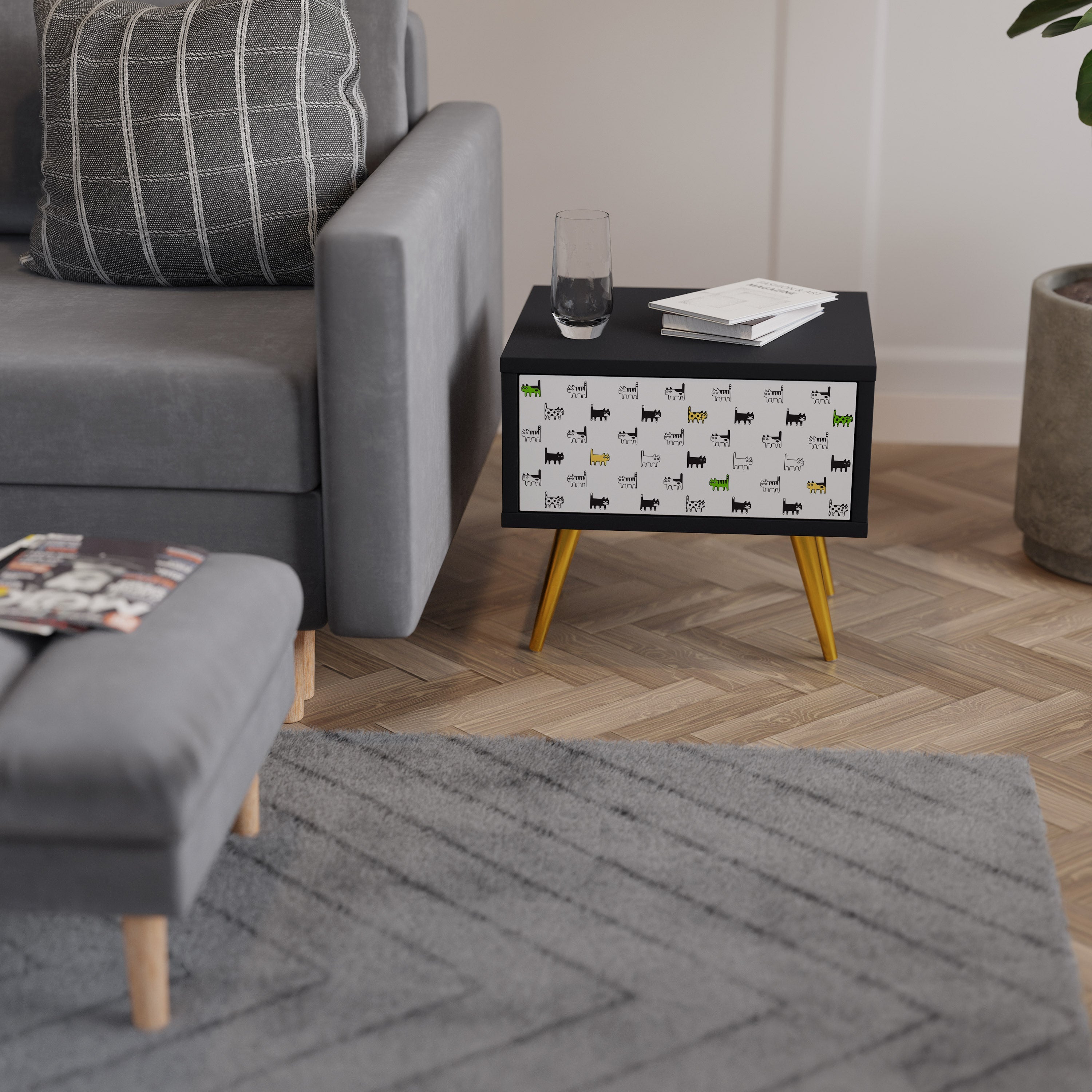 Table de chevet CATS COMPILATION en finition noire