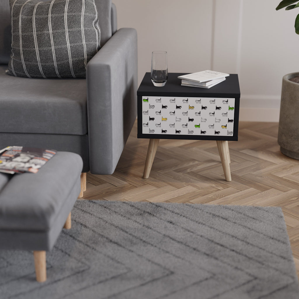 Table de chevet CATS COMPILATION en finition noire