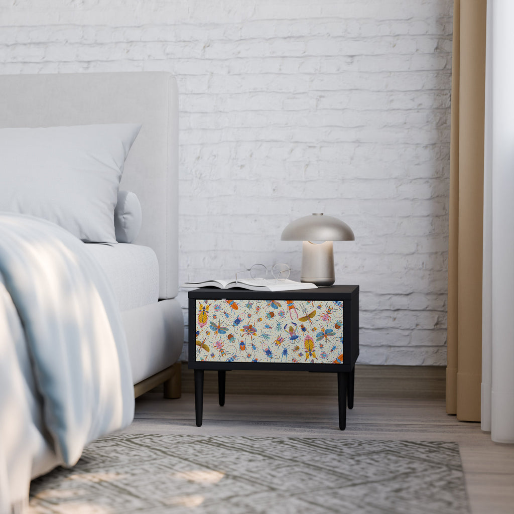 Table de chevet COLORFUL INSECTS en finition noire