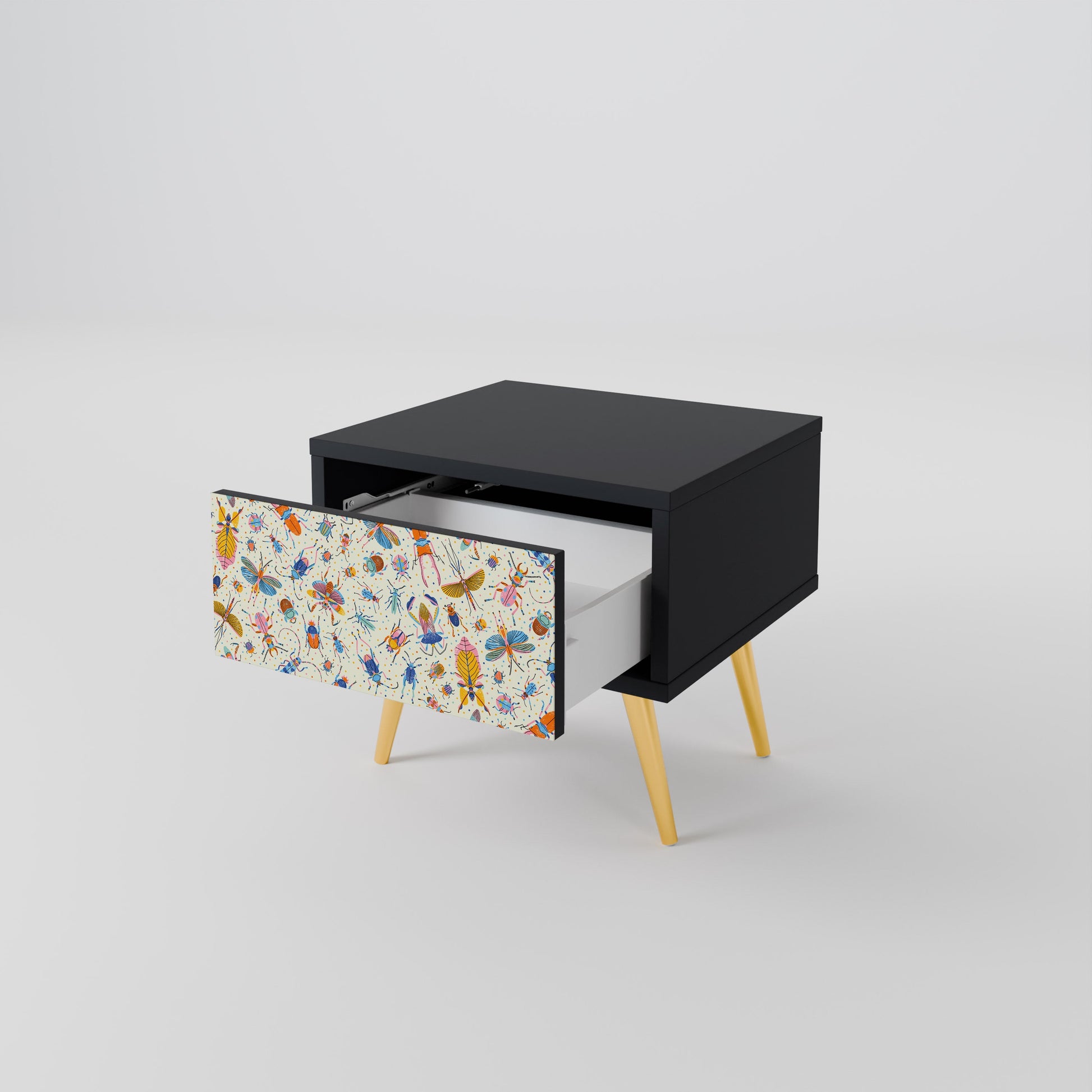 Table de chevet COLORFUL INSECTS en finition noire