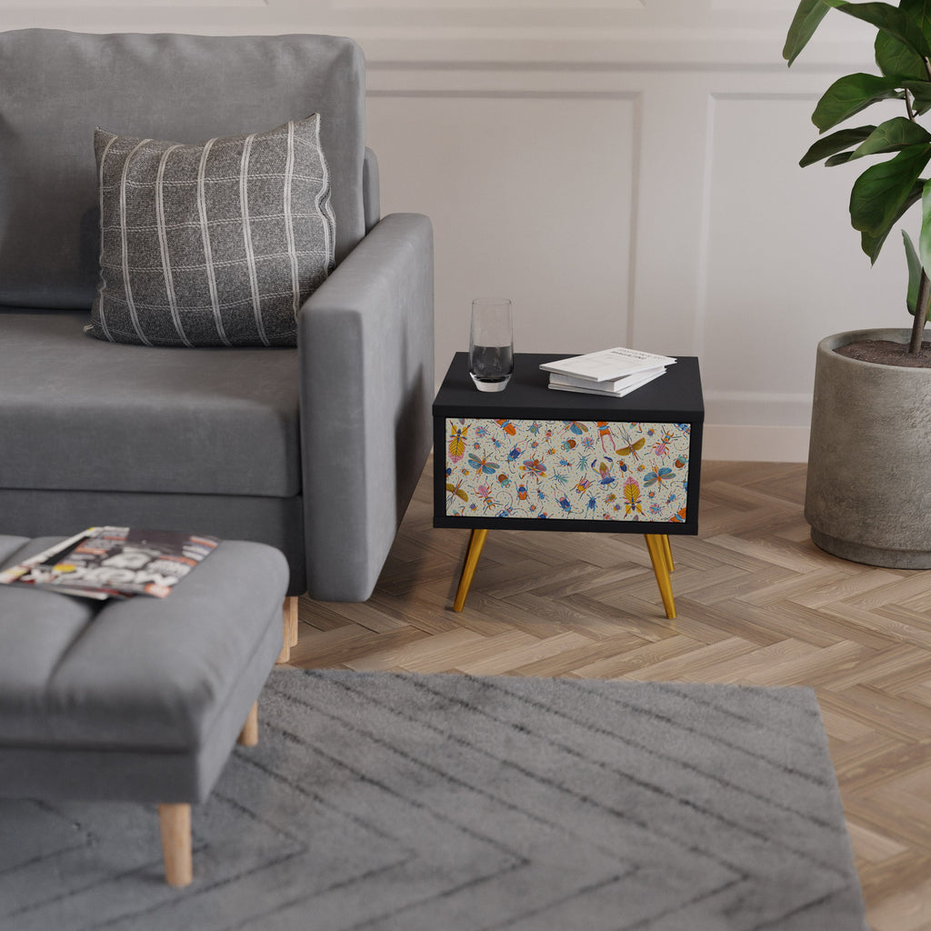 Table de chevet COLORFUL INSECTS en finition noire