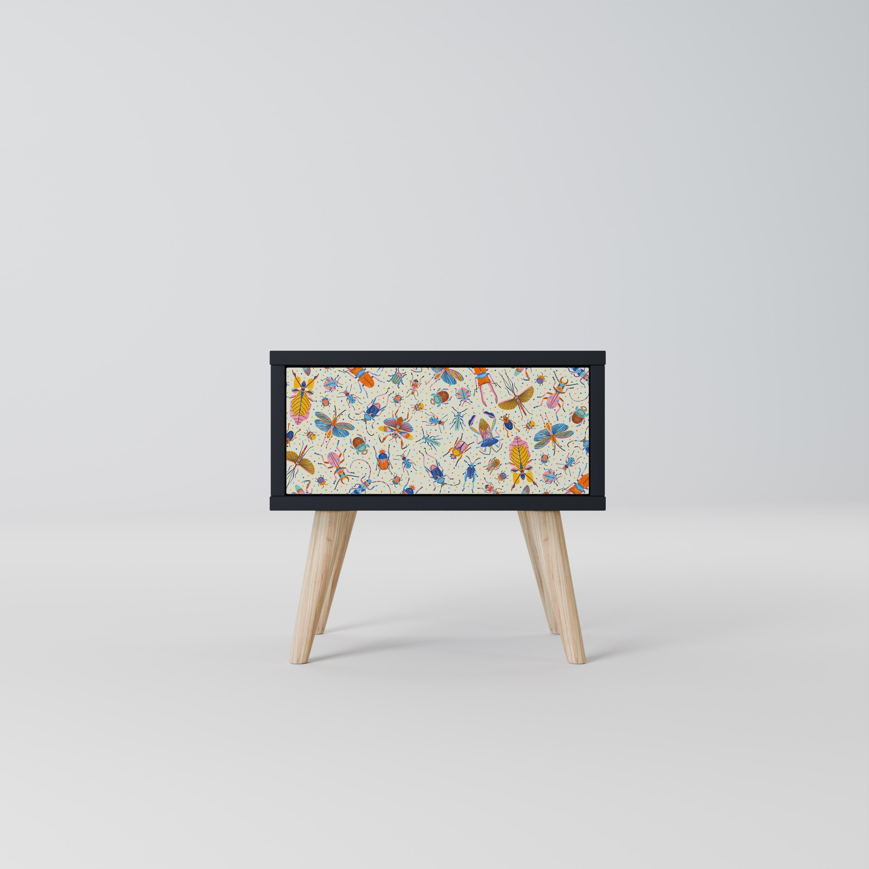 Table de chevet COLORFUL INSECTS en finition noire