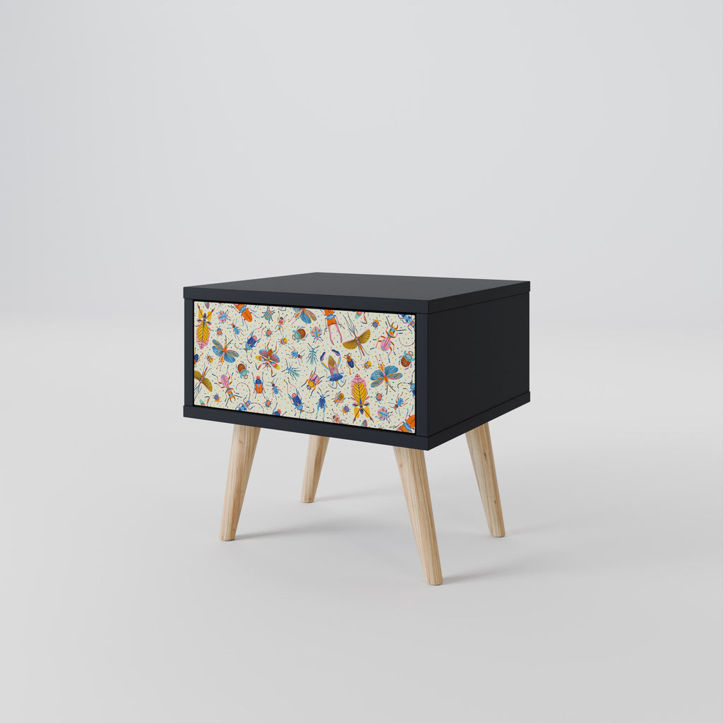 Table de chevet COLORFUL INSECTS en finition noire