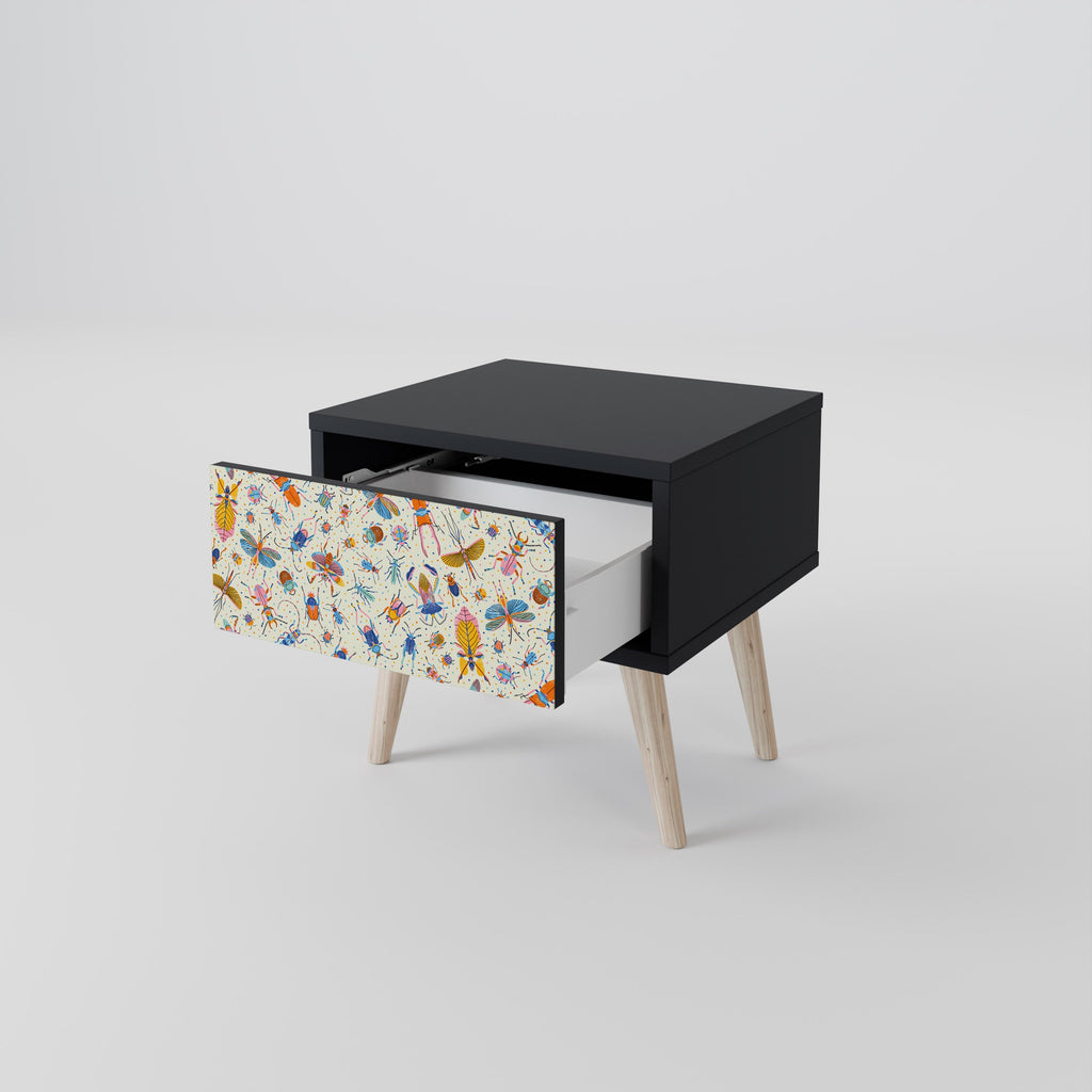 Table de chevet COLORFUL INSECTS en finition noire