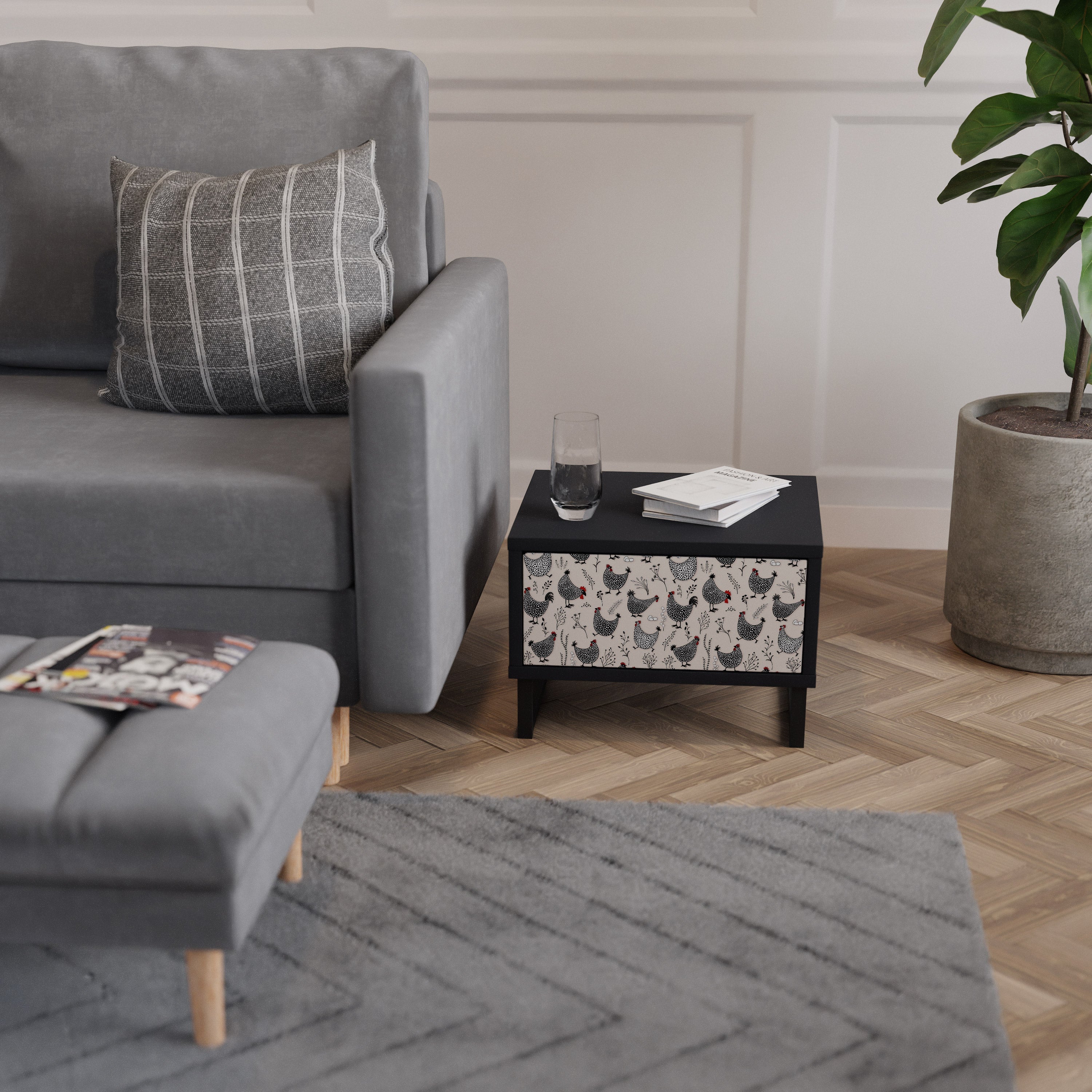 Table de chevet HAPPY HENS en finition noire