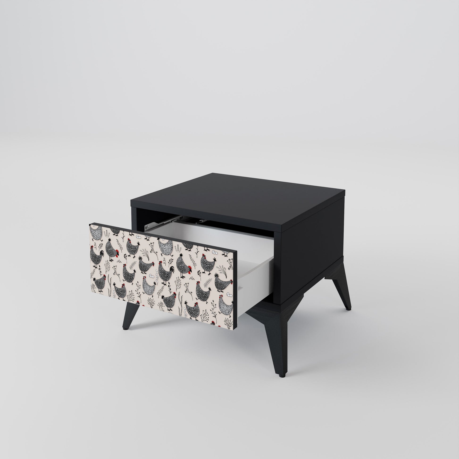 Table de chevet HAPPY HENS en finition noire