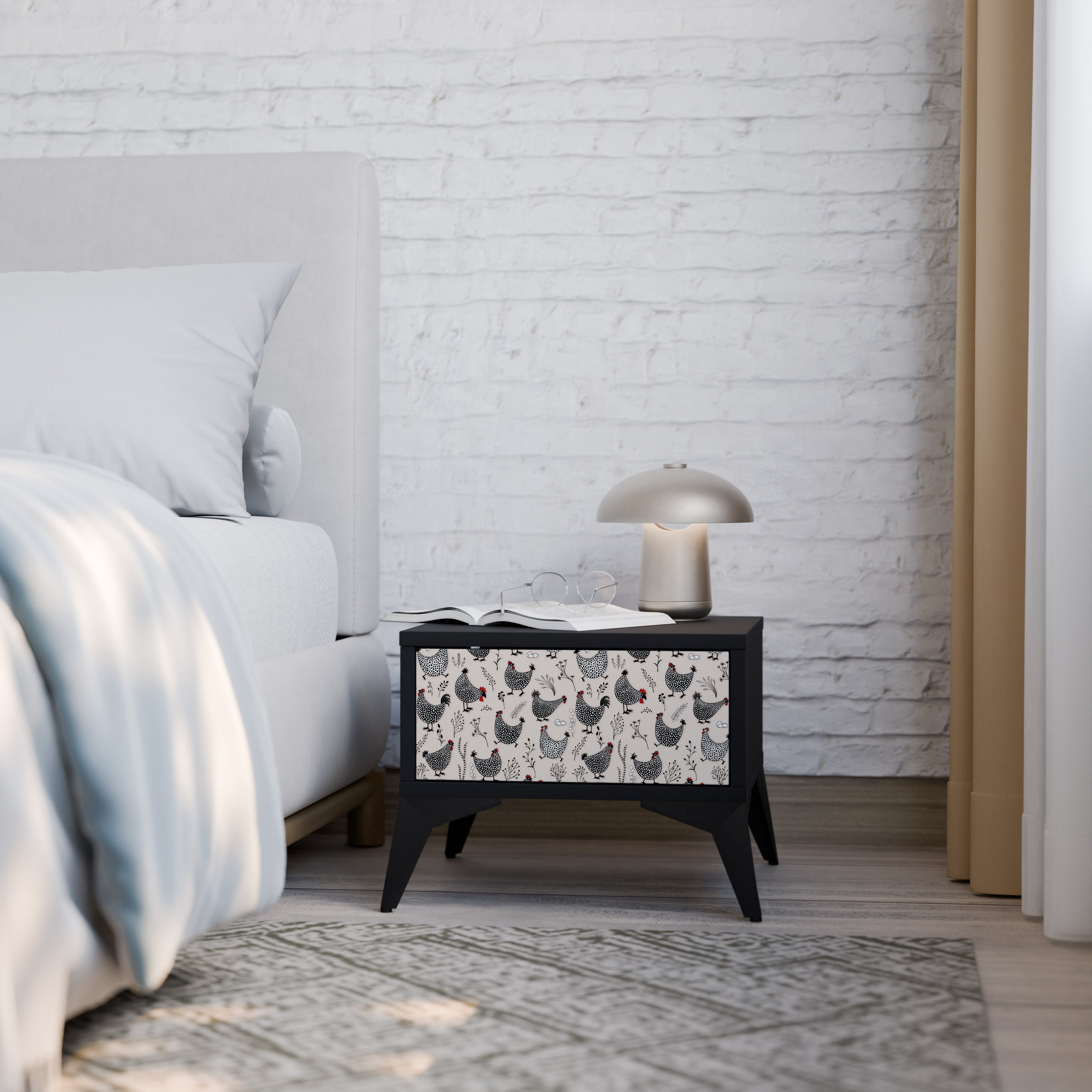 Table de chevet HAPPY HENS en finition noire