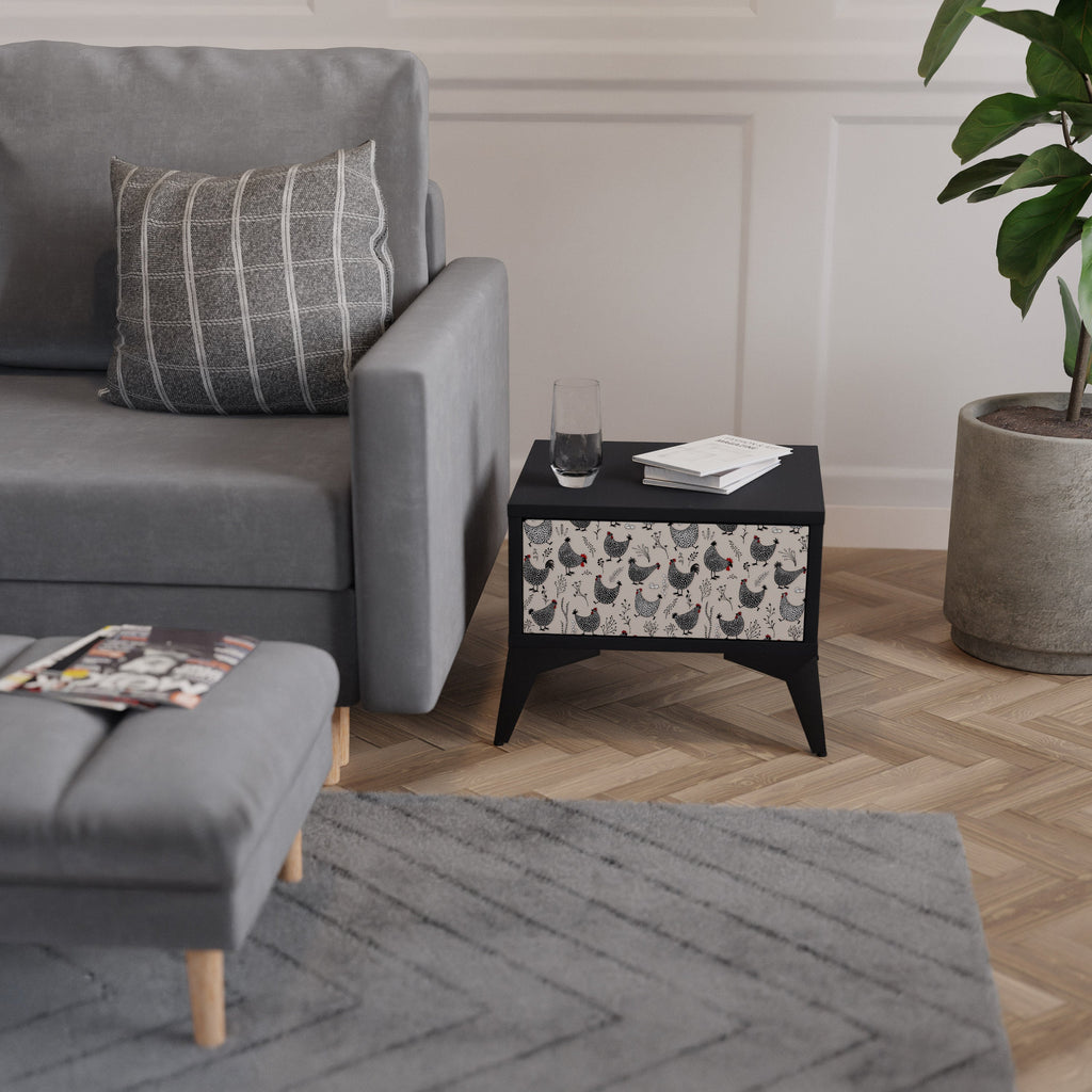 Table de chevet HAPPY HENS en finition noire
