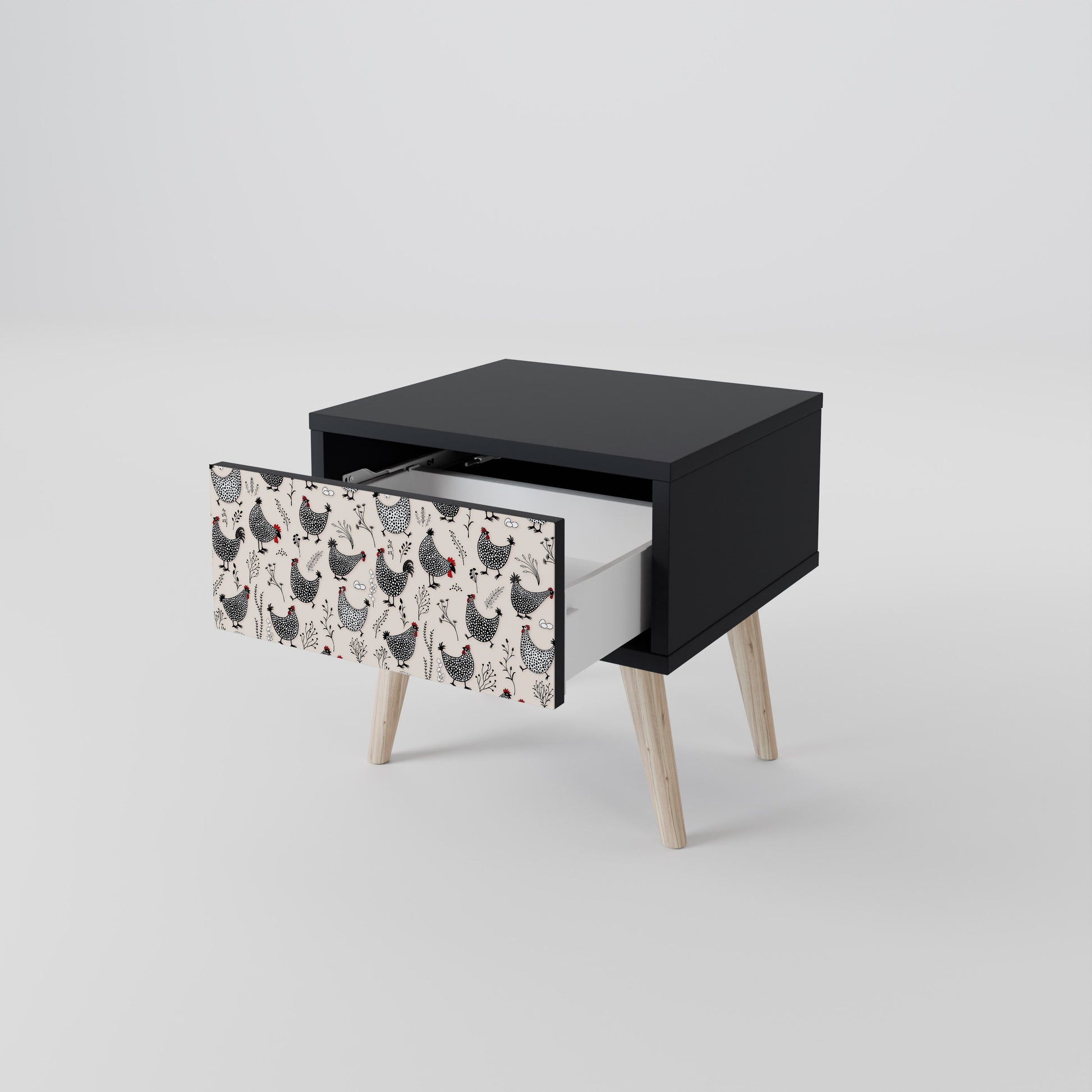 Table de chevet HAPPY HENS en finition noire
