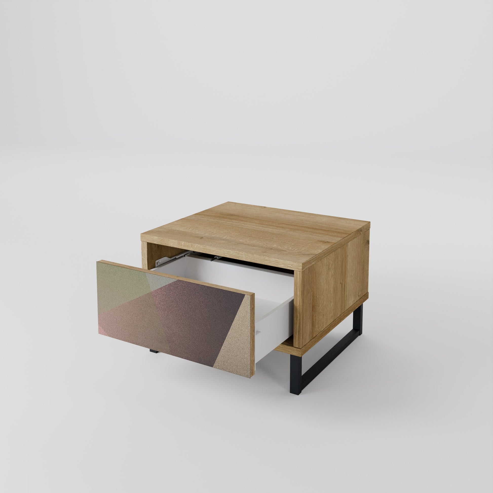 Table de chevet BEIGE GEOMETRY effet chêne