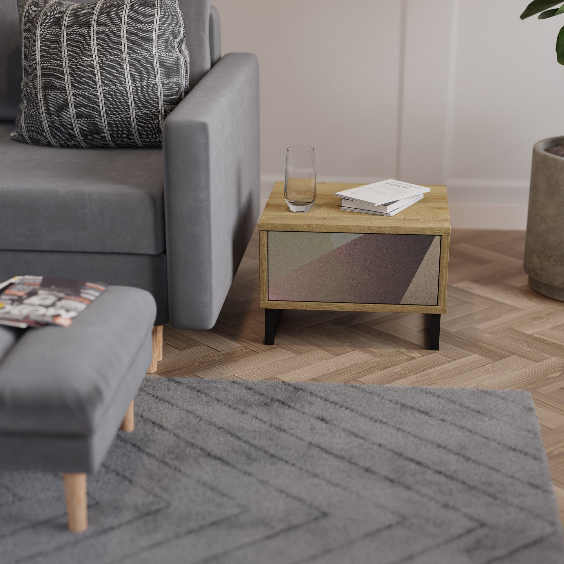 Table de chevet BEIGE GEOMETRY effet chêne