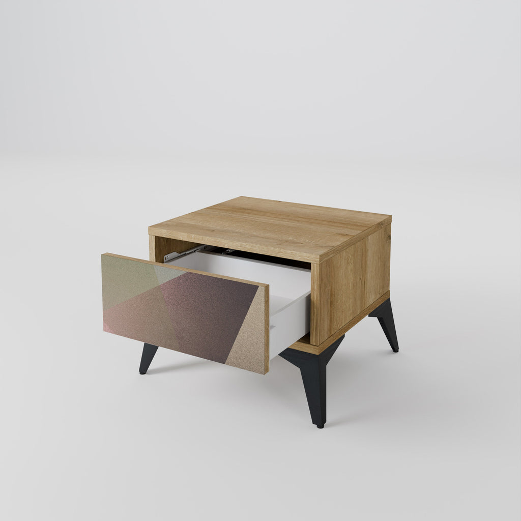 Table de chevet BEIGE GEOMETRY effet chêne