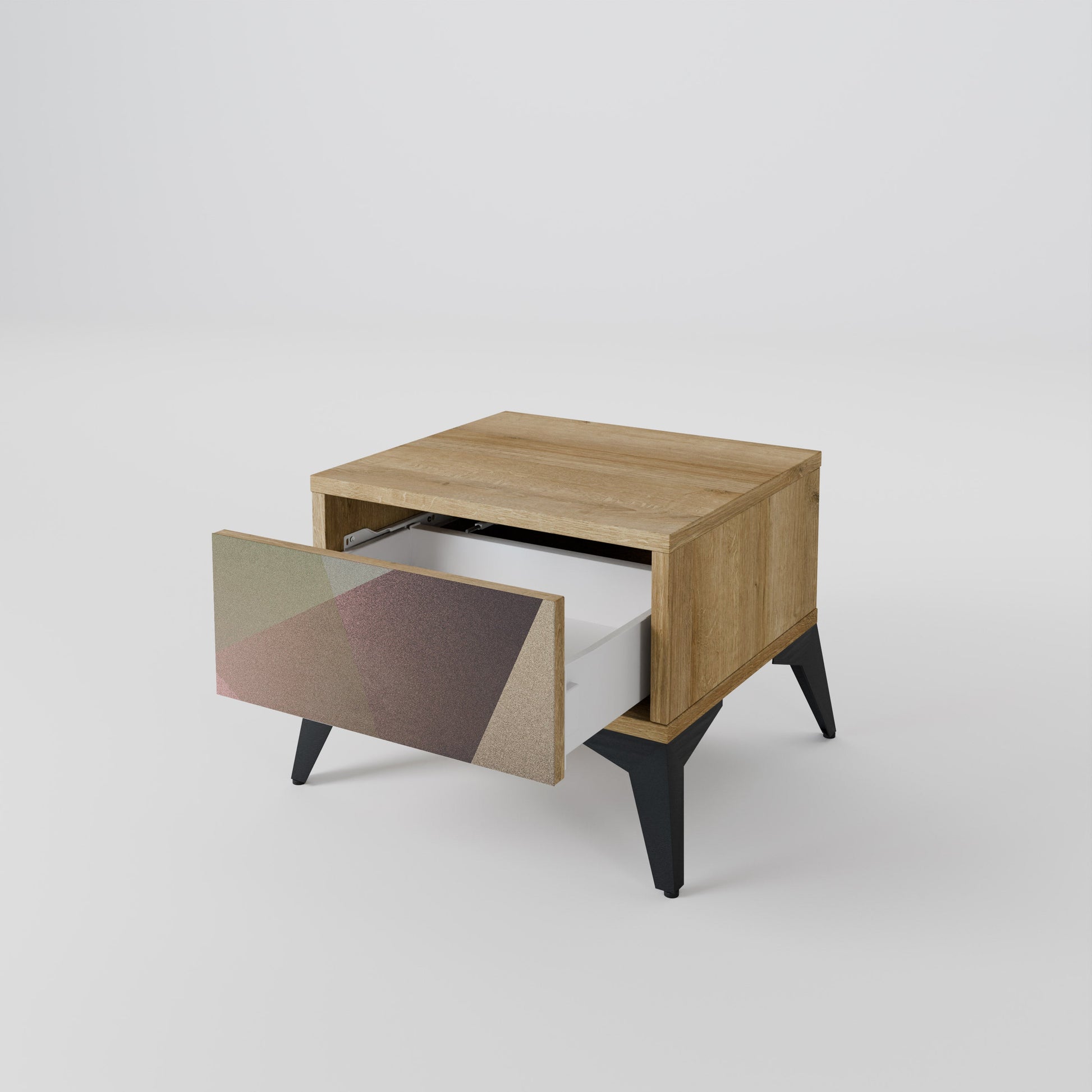 Table de chevet BEIGE GEOMETRY effet chêne