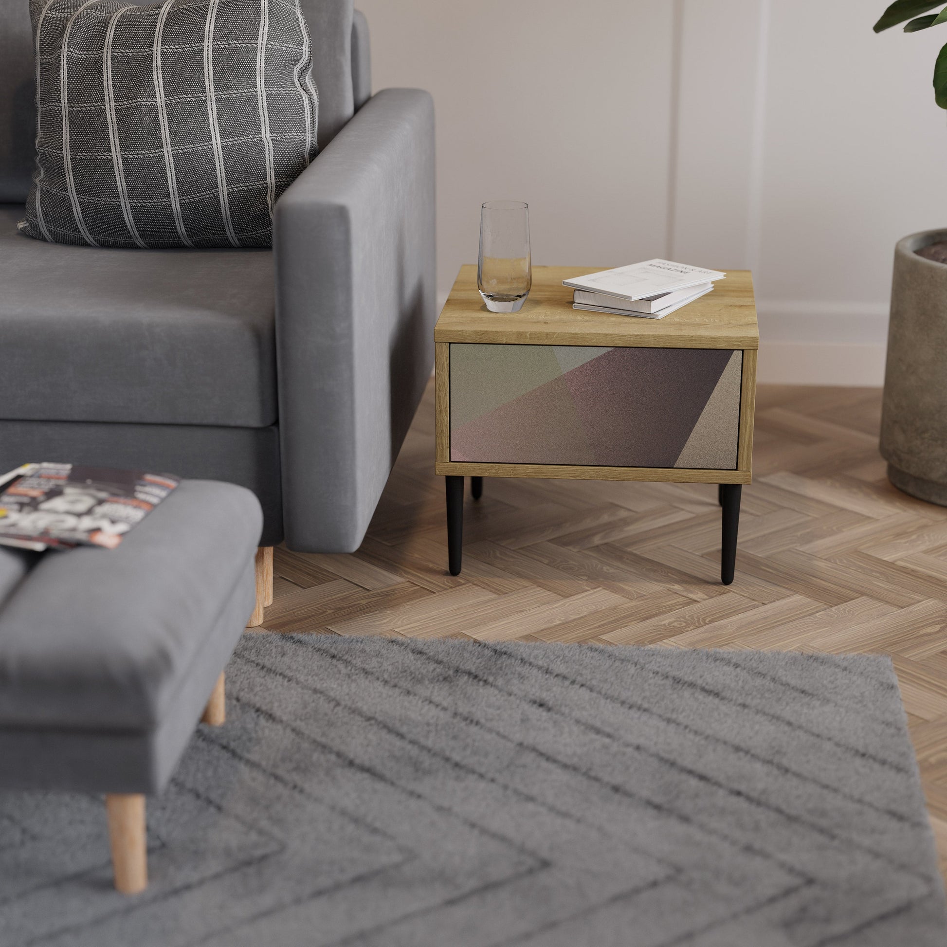 Table de chevet BEIGE GEOMETRY effet chêne