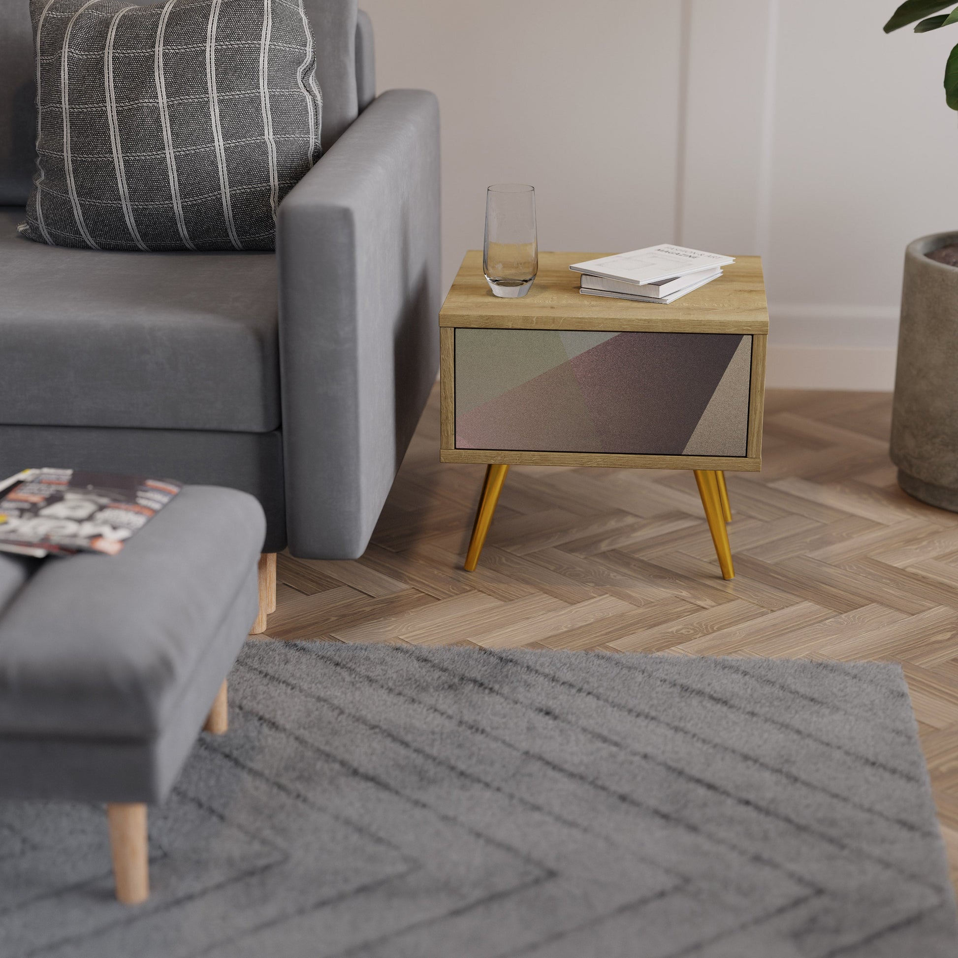 Table de chevet BEIGE GEOMETRY effet chêne
