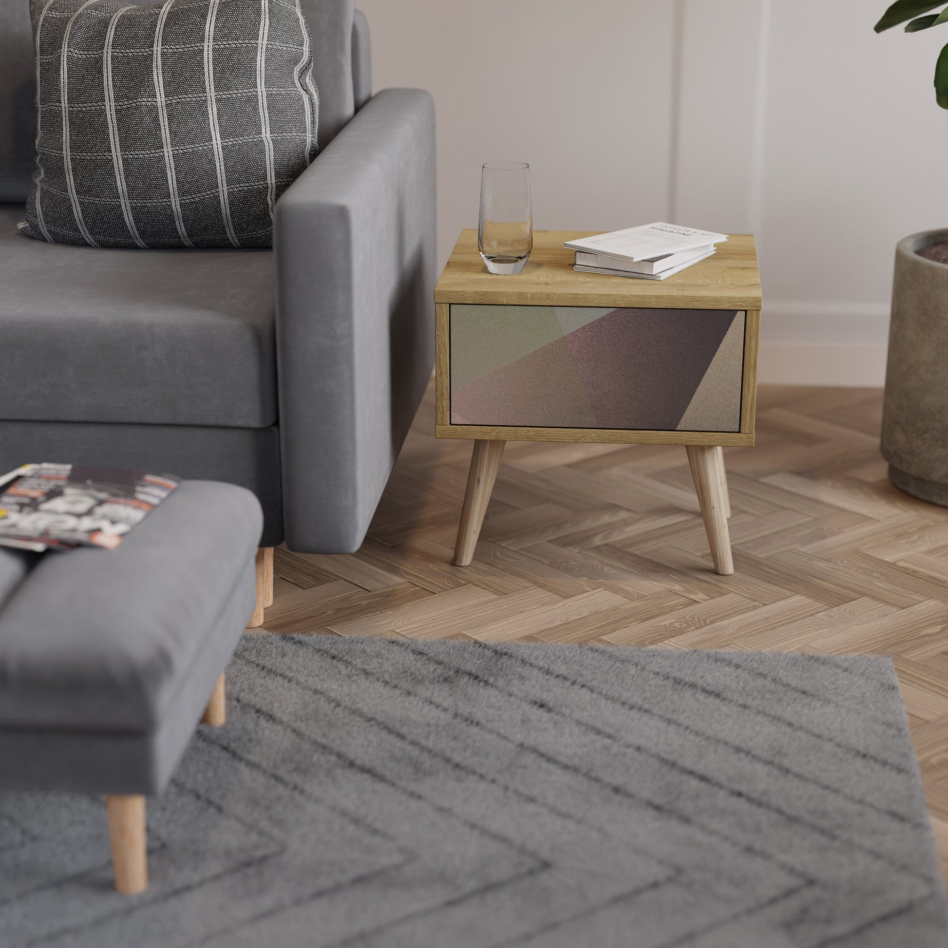 Table de chevet BEIGE GEOMETRY effet chêne