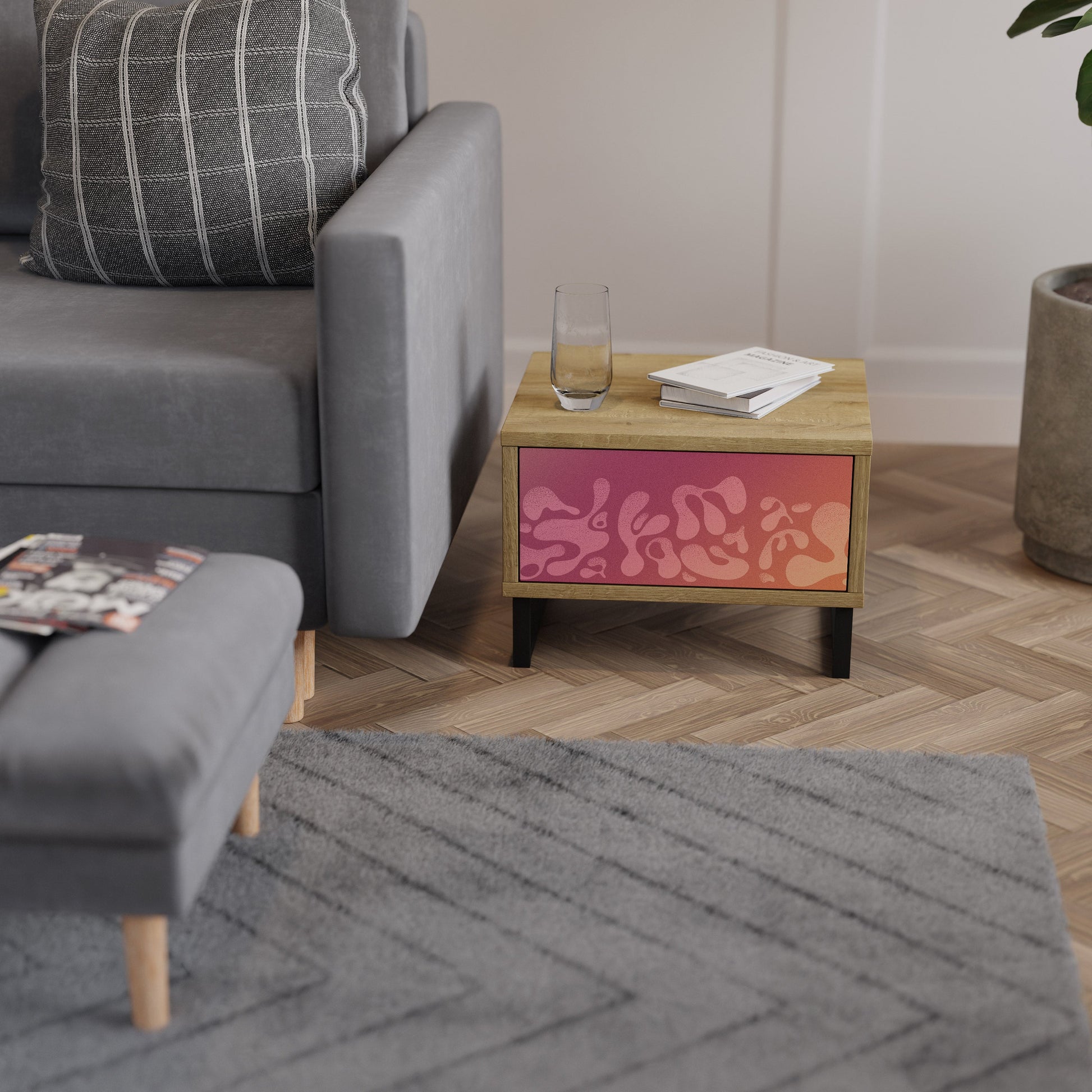 Table de chevet IRREGULAR PINK effet chêne