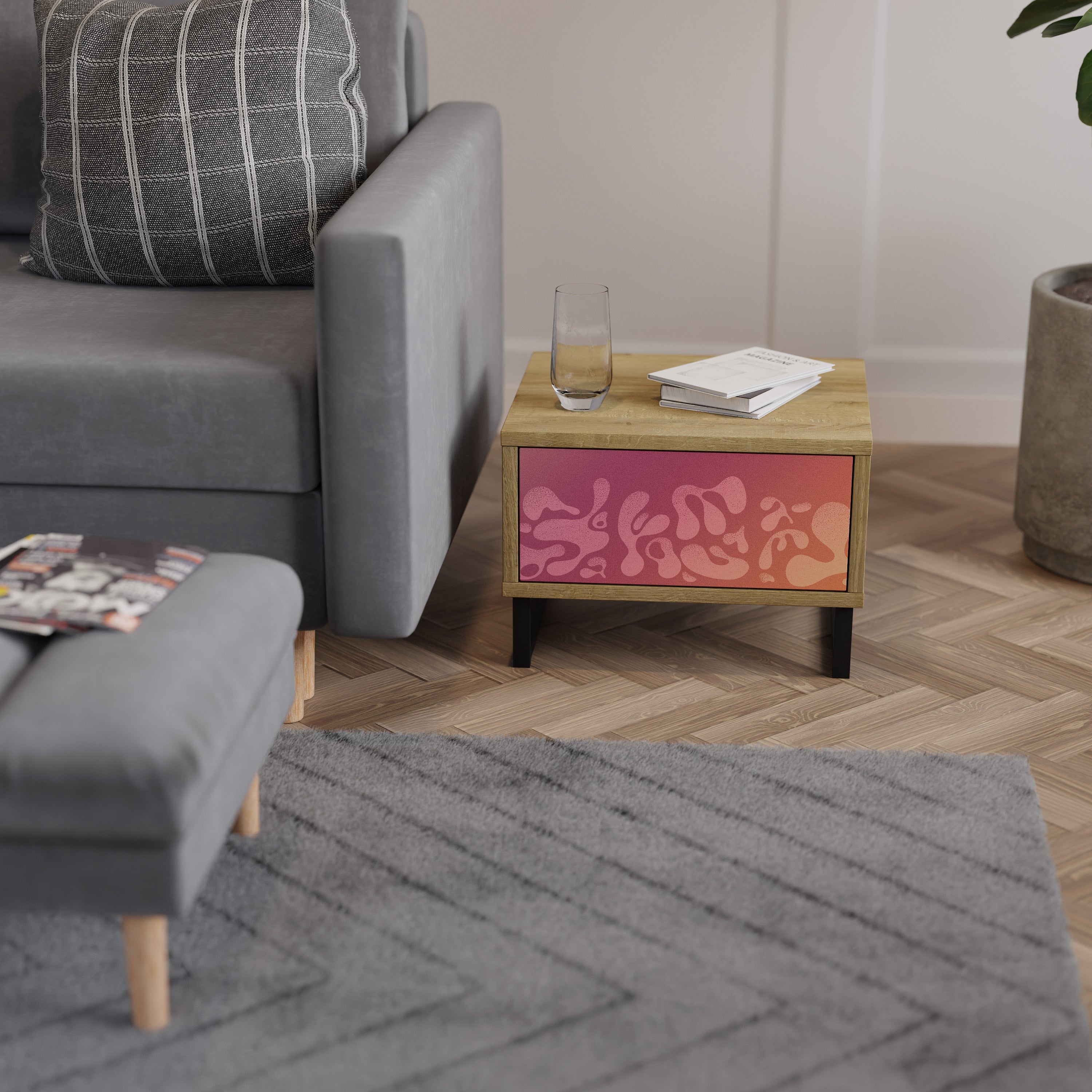Table de chevet IRREGULAR PINK effet chêne